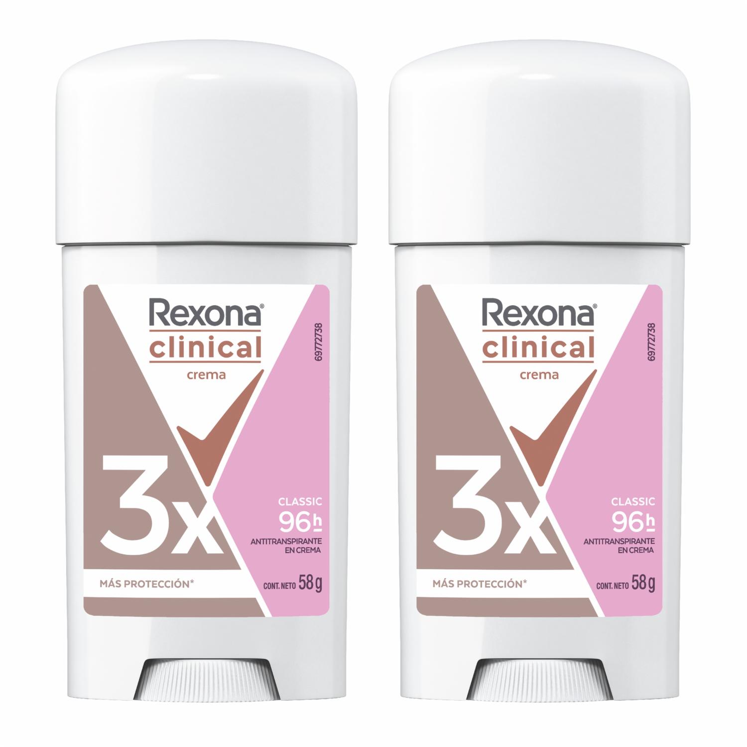 Desodorante En Crema Para Mujer Clínica Clásico REXONA 2 X 58 G