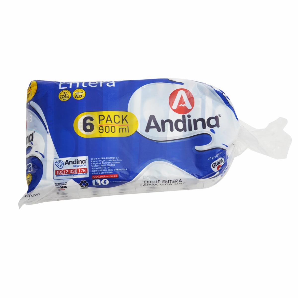 Leche Entera En Funda ANDINA 6 X 900 ml