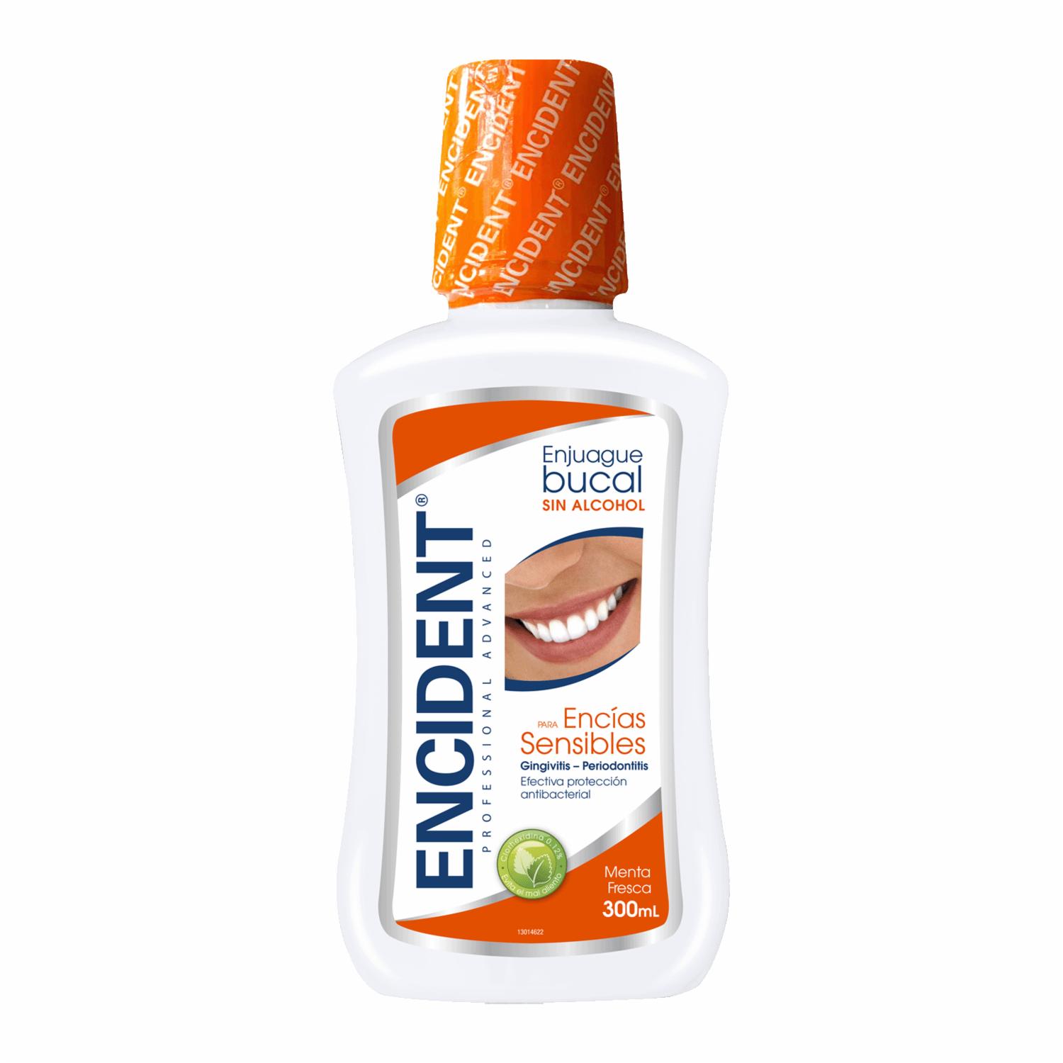 Enjuague  Bucal Sabor A Menta Fresca Encías Sensibles Sin Alcohol ENCIDENT 300 Ml