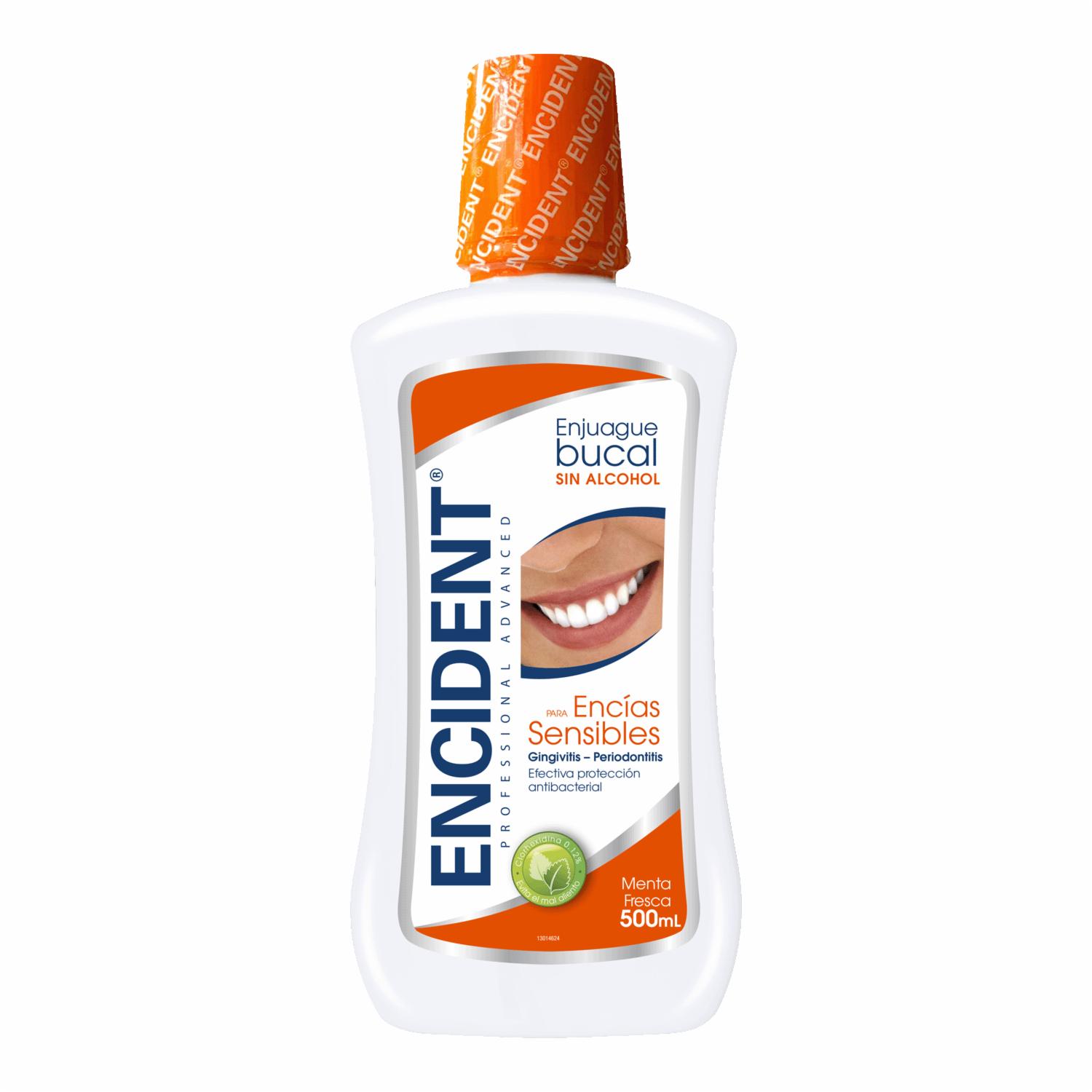 Enjuague  Bucal Sabor A Menta Fresca Encías Sensibles Sin Alcohol ENCIDENT 500 Ml