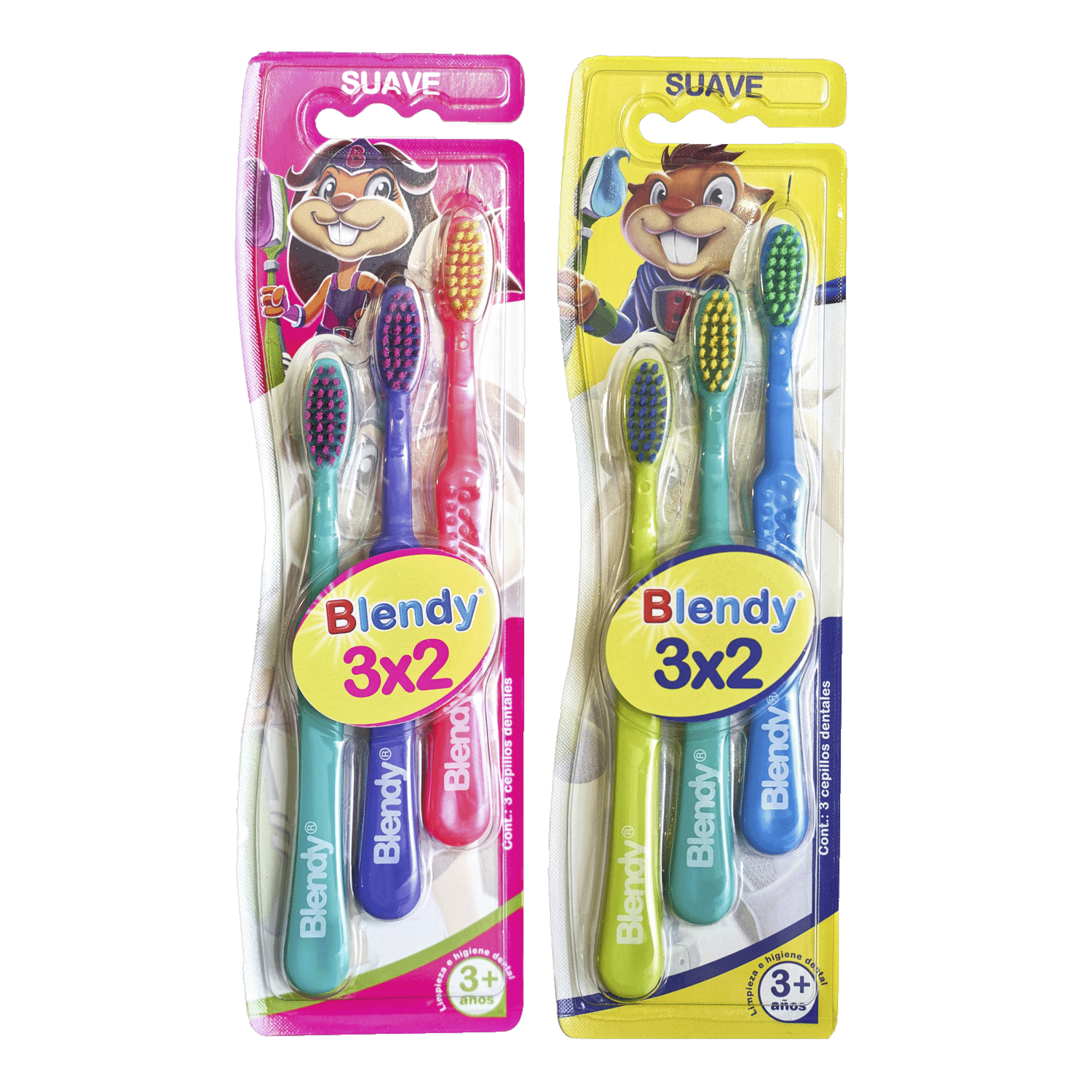 Cepillo Dental Infantil Cerdas Suaves +3 Años BLENDY 1 x 3 Unidades