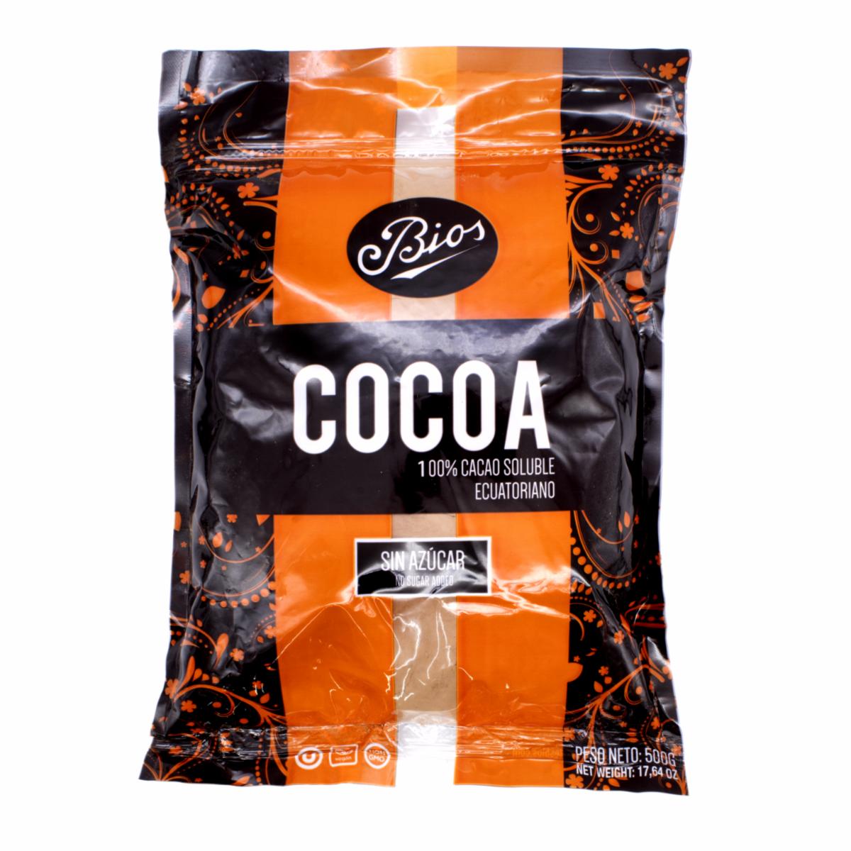 Cacao En Polvo 100% Soluble Sin Azúcar BIOS 500 G