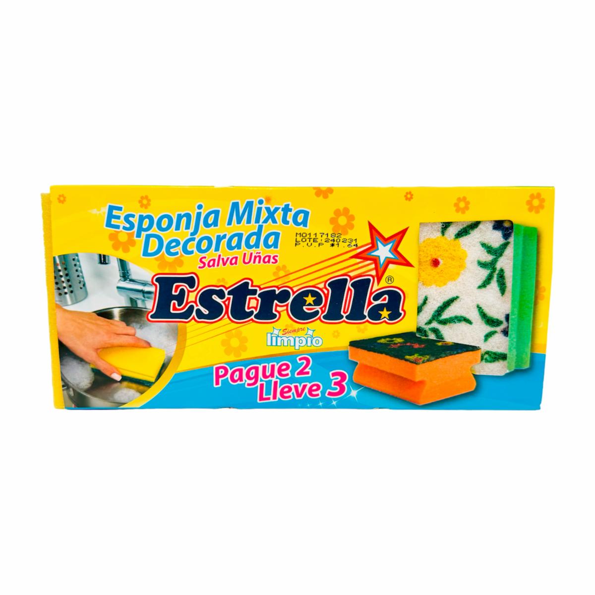 Esponja Multiusos Mixta Salva Uñas Con Diseño ESTRELLA X 3 Uds