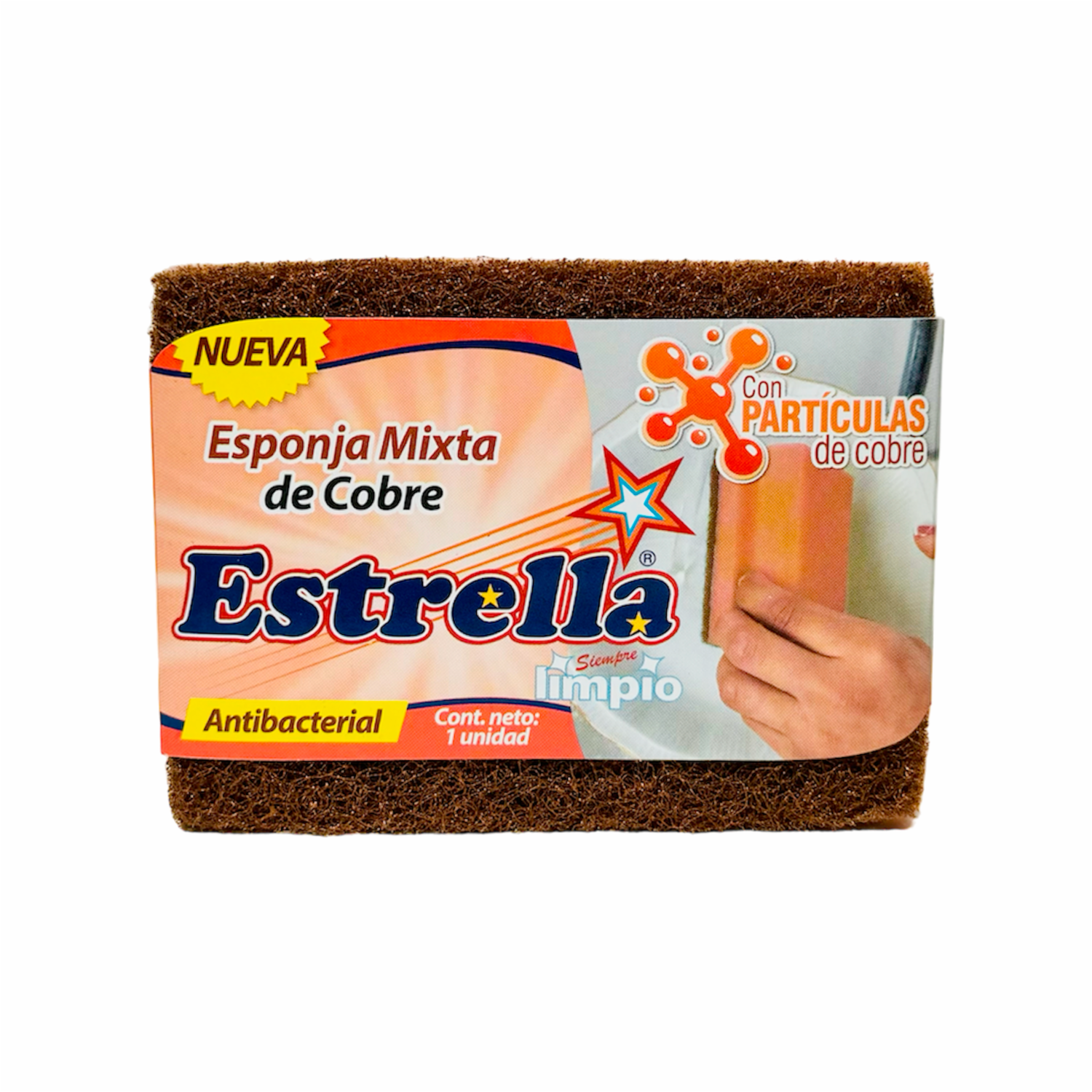 Esponja Multiusos Mixta Con Partículas De Cobre Antibacterial ESTRELLA Unidad