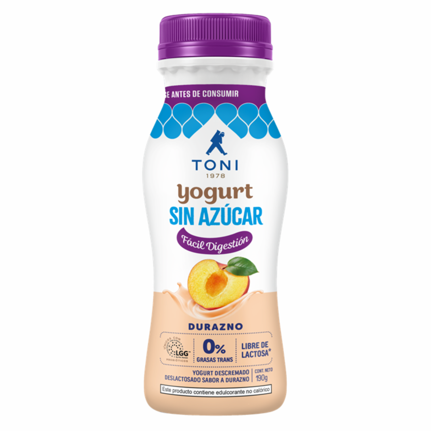 Yogurt Sin Azúcar De Durazno TONI 190 G