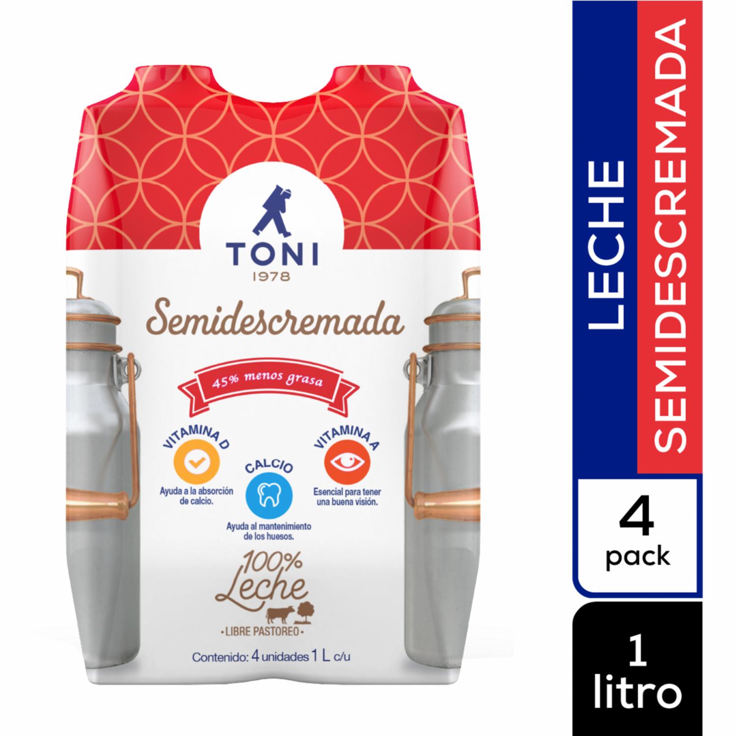 Pack De Leche Semidescremada TONI 4 X 1000 Ml