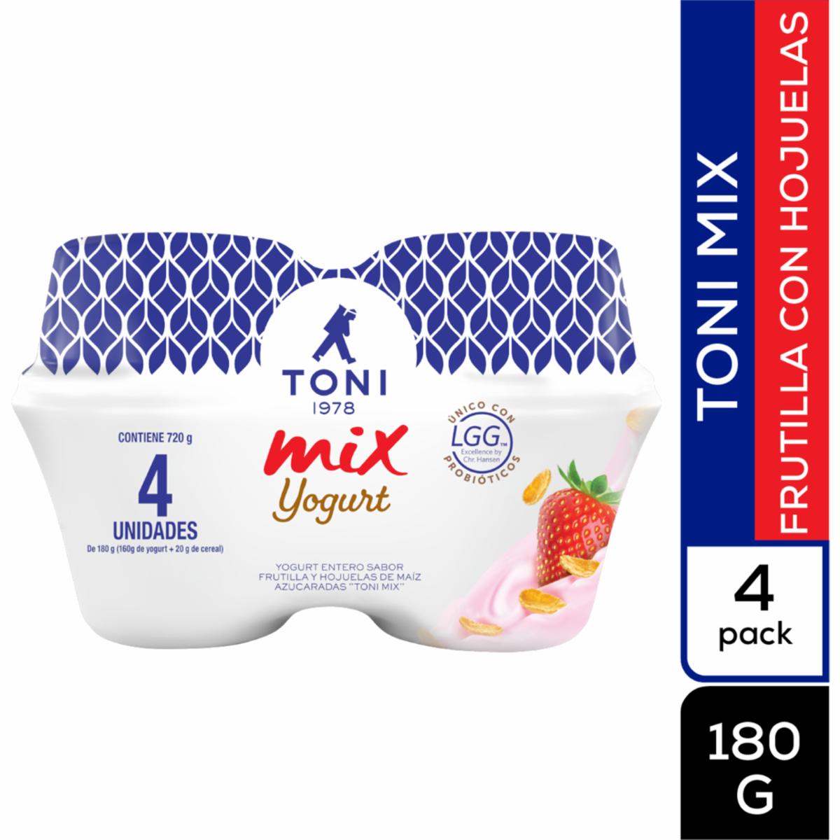 Yogurt Mix Frutilla Y Hojuela TONI 4 X 180 G