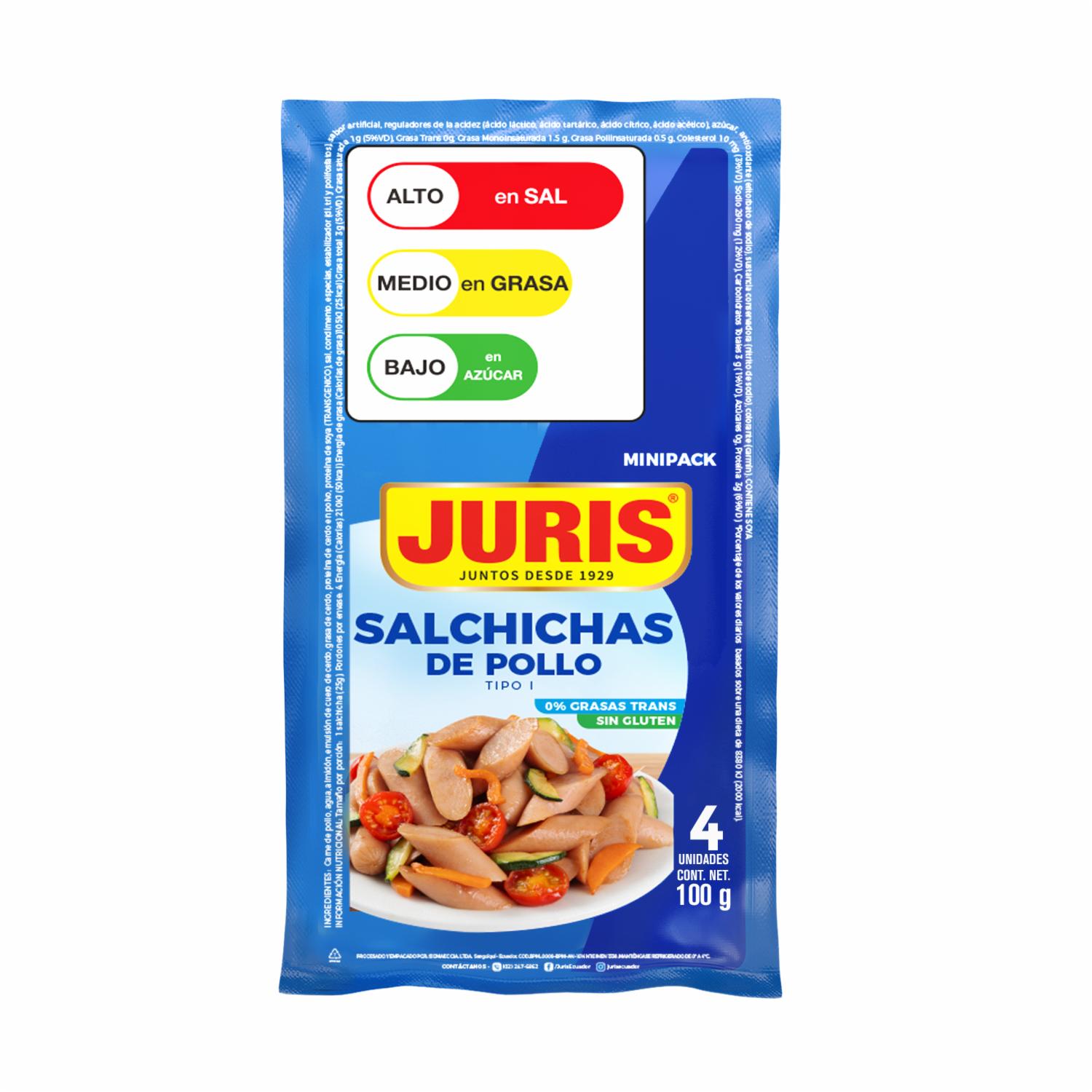 Salchichas Mini Pack De Pollo JURIS 100 G