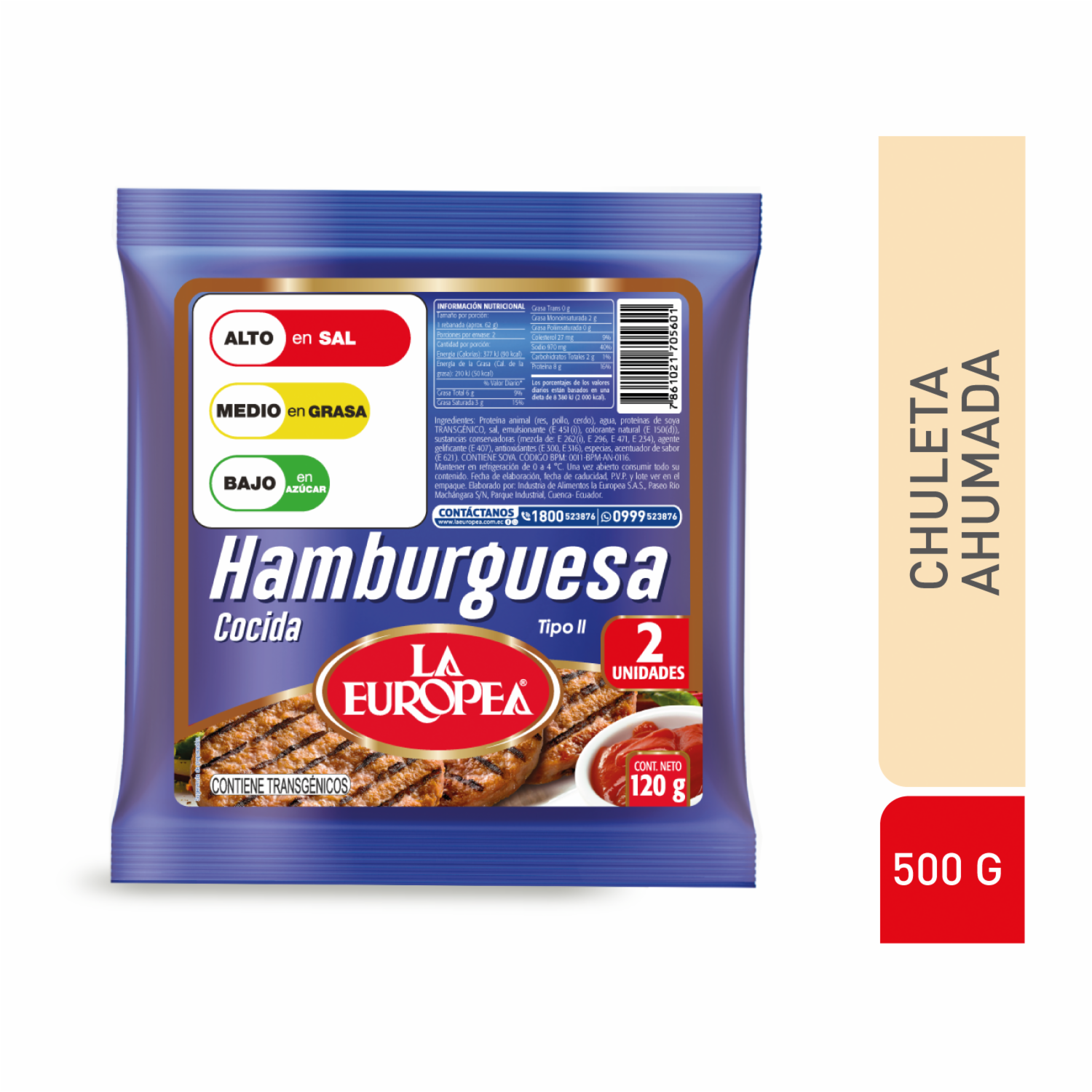 Hamburguesa Cocida Res Y Cerdo LA EUROPEA 120 G