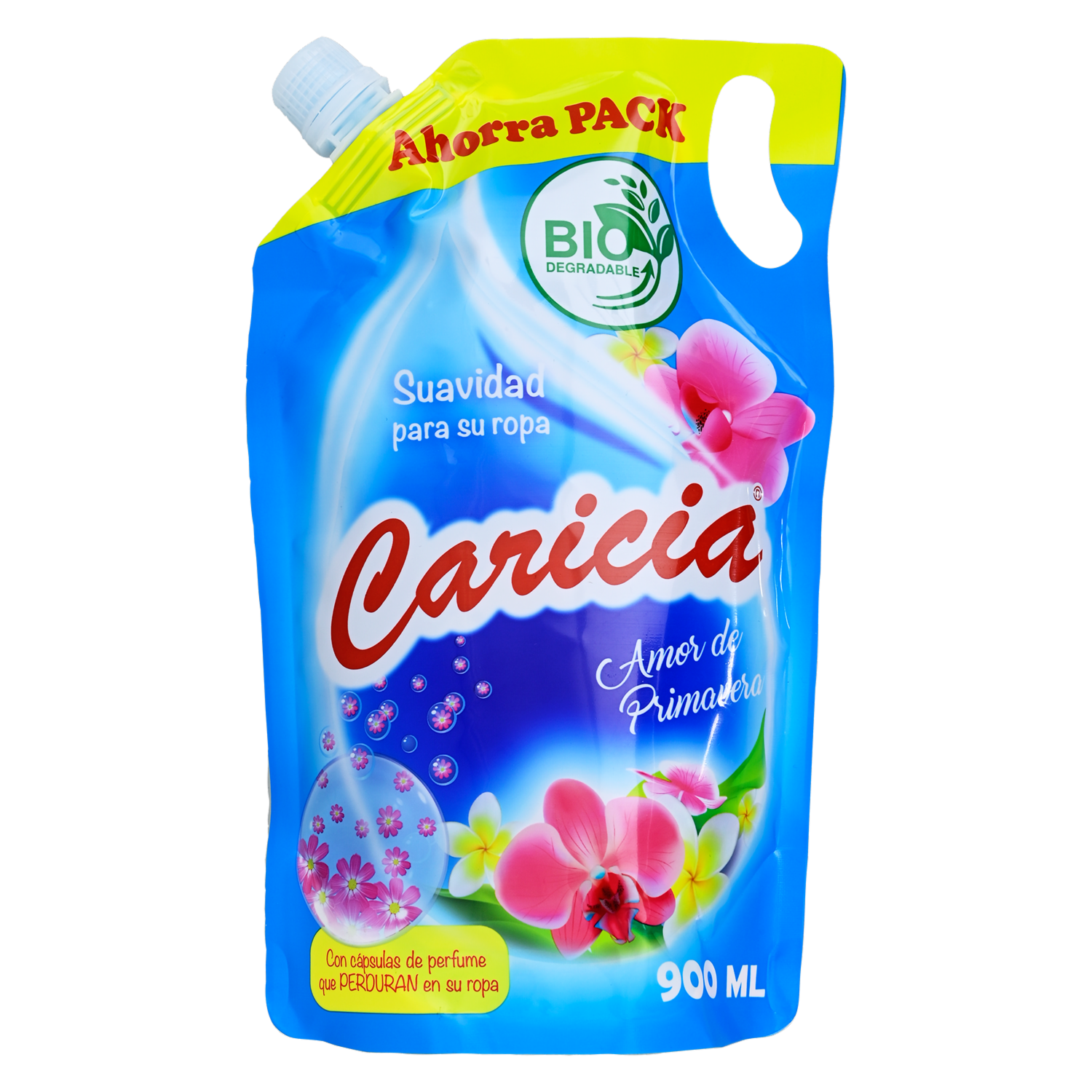 Suavizante De Telas, Fragancia Amor De Primavera Doy Pack CARICIA 900 Ml