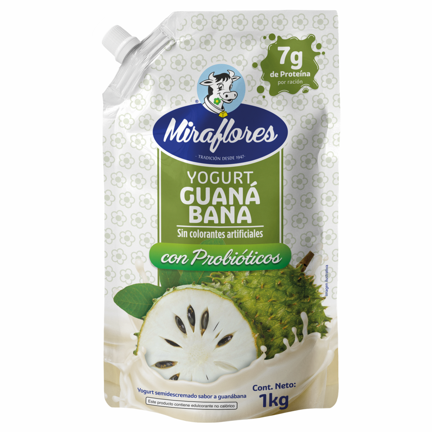 Yogurt Bebible Sabor A Guanábana Con Probióticos MIRAFLORES Doypack 1 Kg