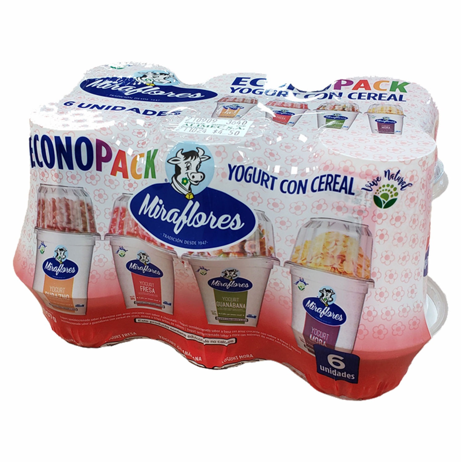 Yogurt Cuchareable Semidescremado Sabor Surtido Con Cereal MIRAFLORES 6 X 169 G