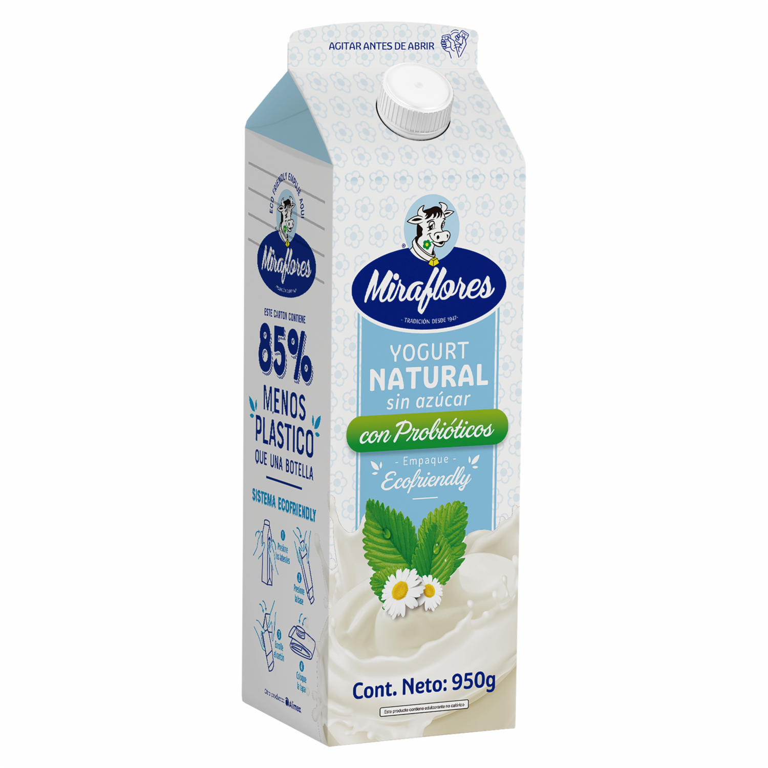 Yogurt Natural Sin Azúcar Con Probióticos MIRAFLORES 950 G