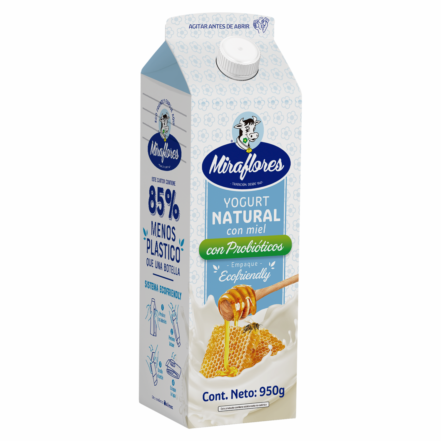 Yogurt Natural Con Miel Con Probióticos MIRAFLORES 950 G