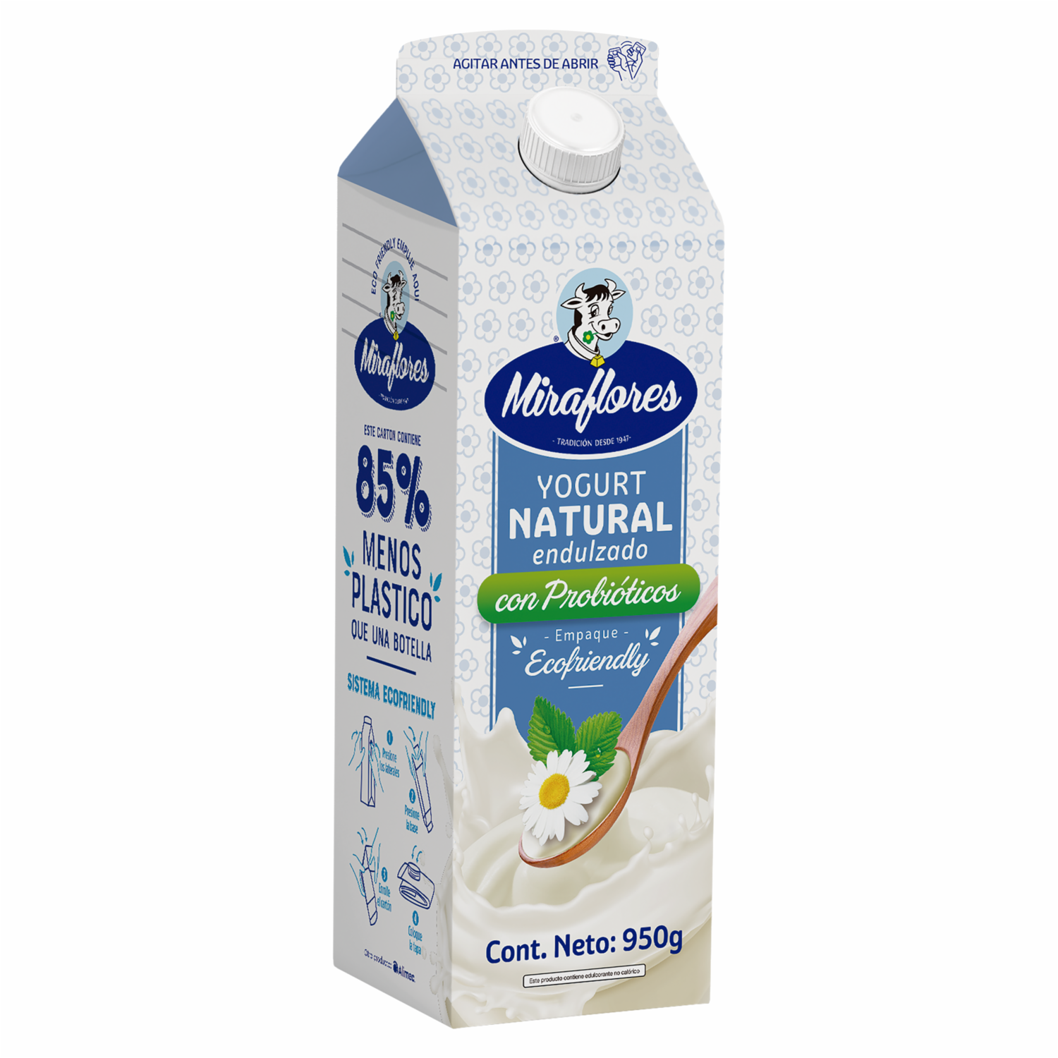 Yogurt Natural Endulzado Con Probióticos MIRAFLORES 950 G