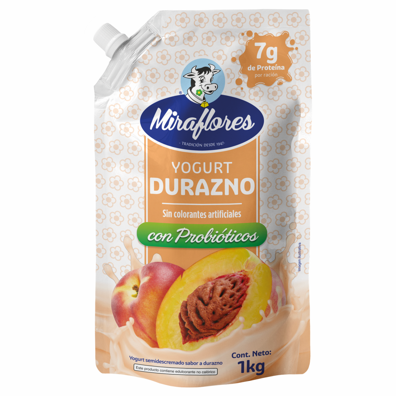 Yogurt Bebible Sabor A Durazno Con Probióticos MIRAFLORES Doypack 1 Kg