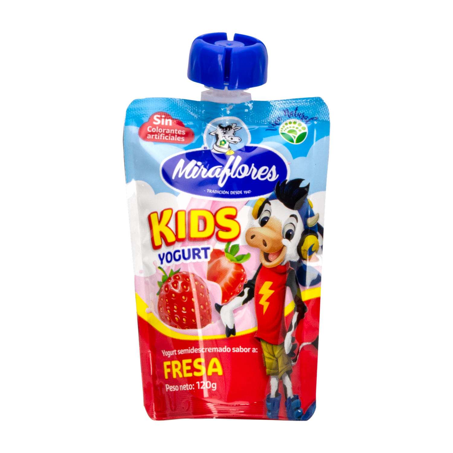 Yogurt Semidescremado Kids Sabor A Fresa Con Probióticos MIRAFLORES Doypack 120 G