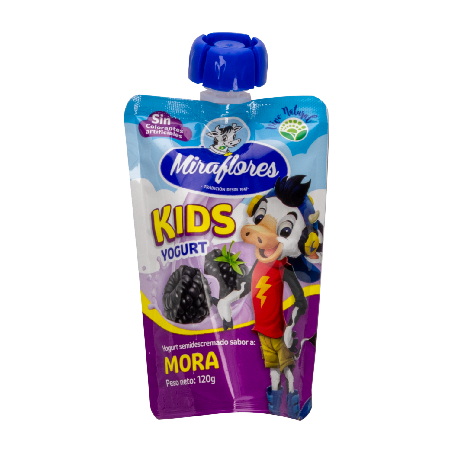 Yogurt Semidescremado Kids Sabor A Mora Con Probióticos MIRAFLORES Doypack 120 G