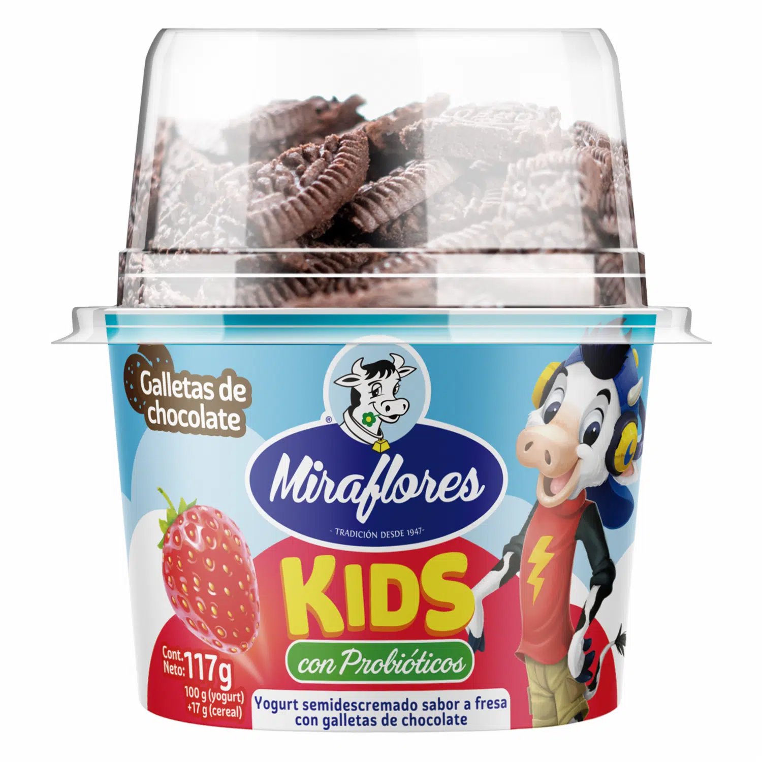 Yogurt Semidescremado Sabor A Fresa Con Galletas De Chocolate MIRAFLORES 117 G