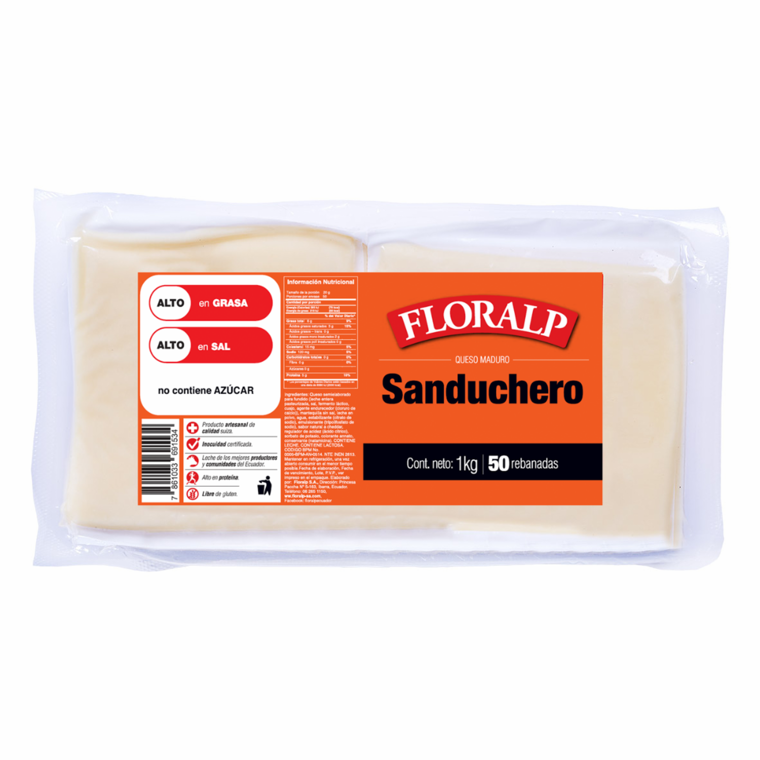 Queso Sanduchero Rebanado FLORALP 1000 G