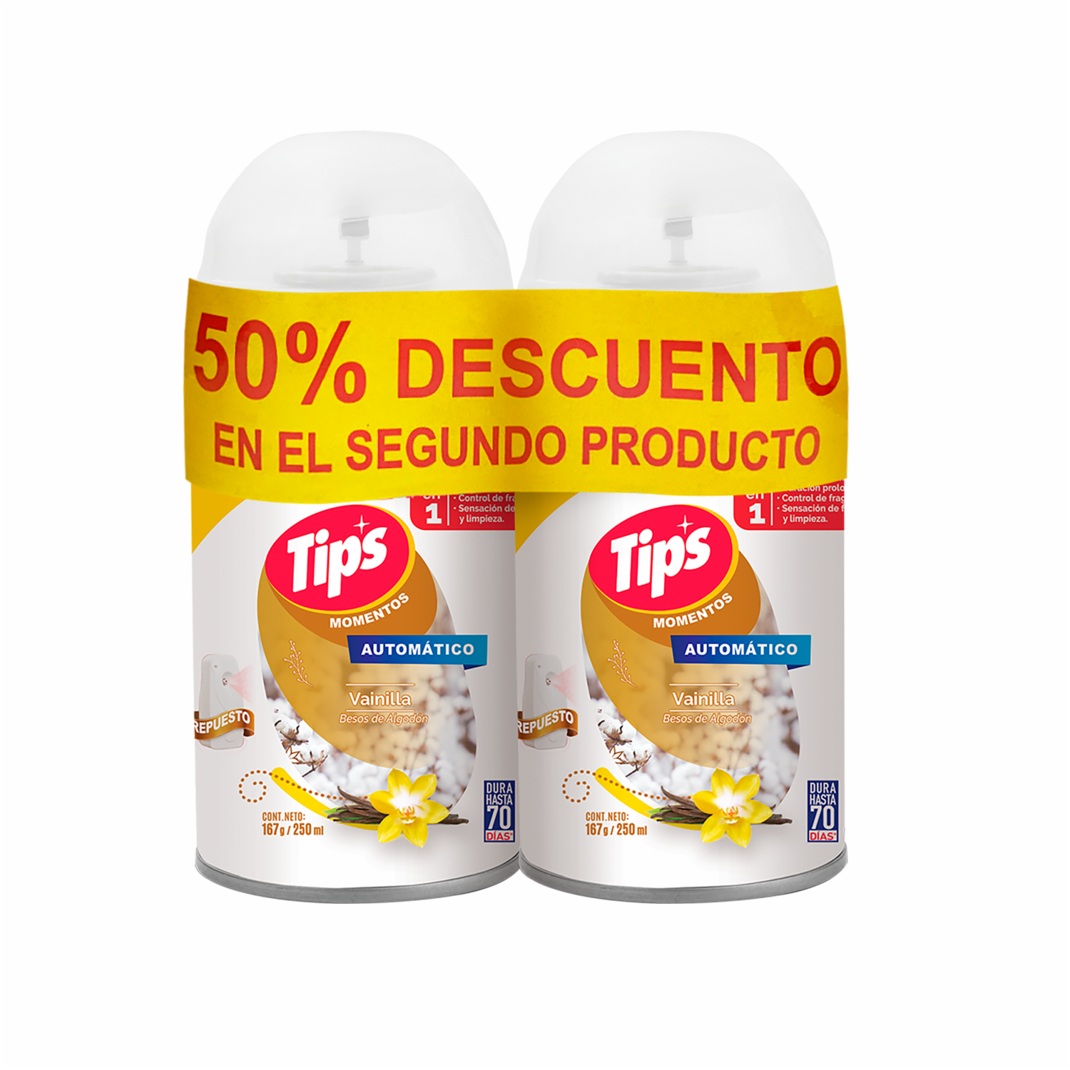 Repuesto Automático Desodorante Ambiental Momentos Algodón Segundo 0.5 Off TIPS 500 Ml