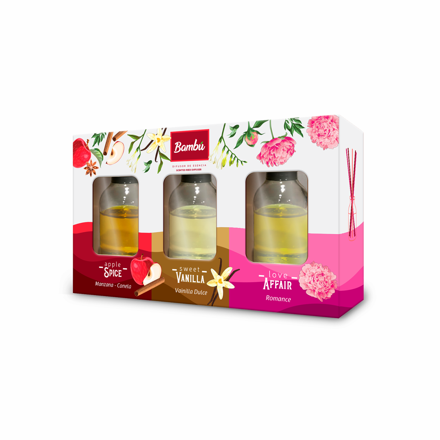 Difusor De Aroma Manzanilla-Vainilla-Love BAMBÚ X 3 Uds