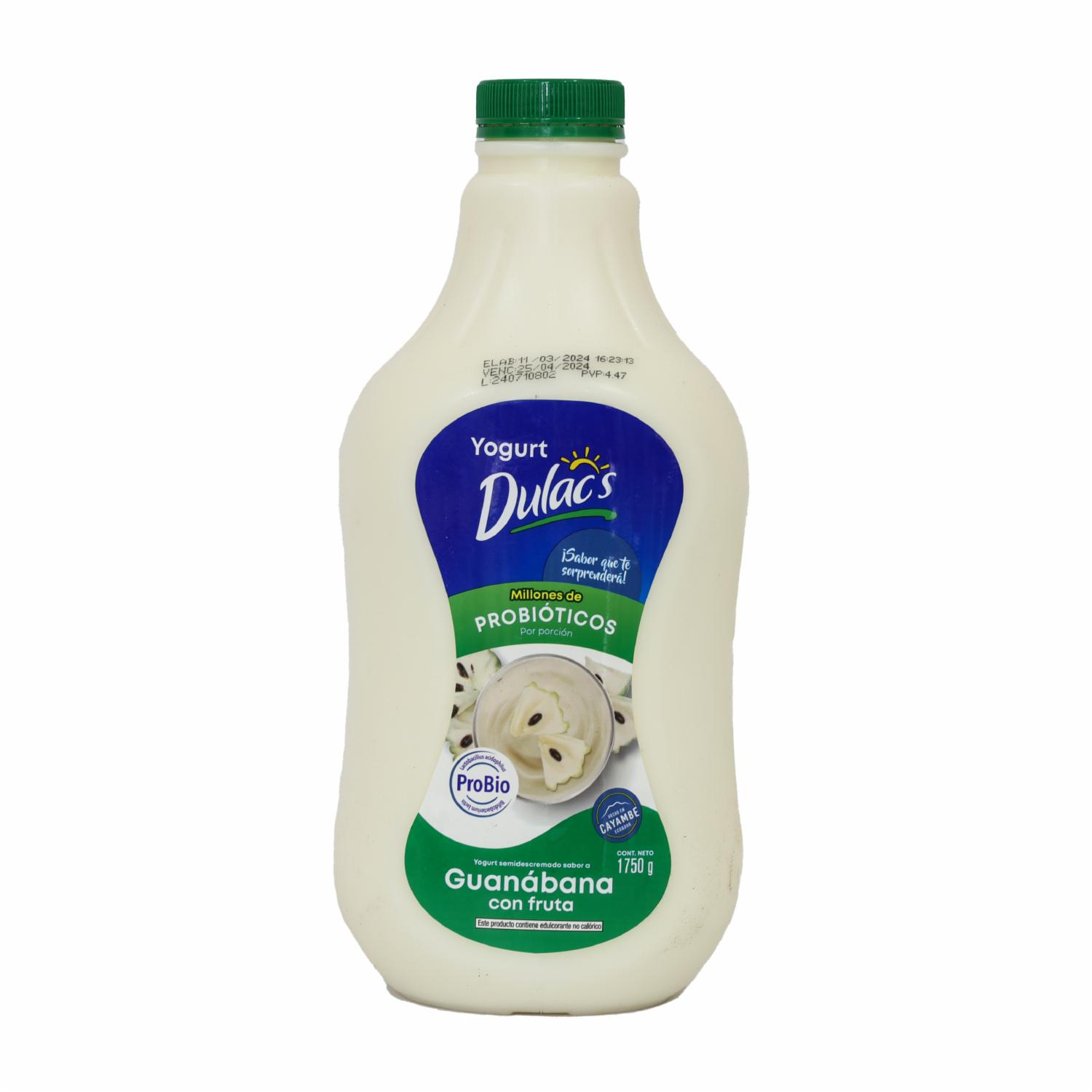 Yogurt Semidescremado Sabor A Guanábana Con Fruta DULACS 1750 G