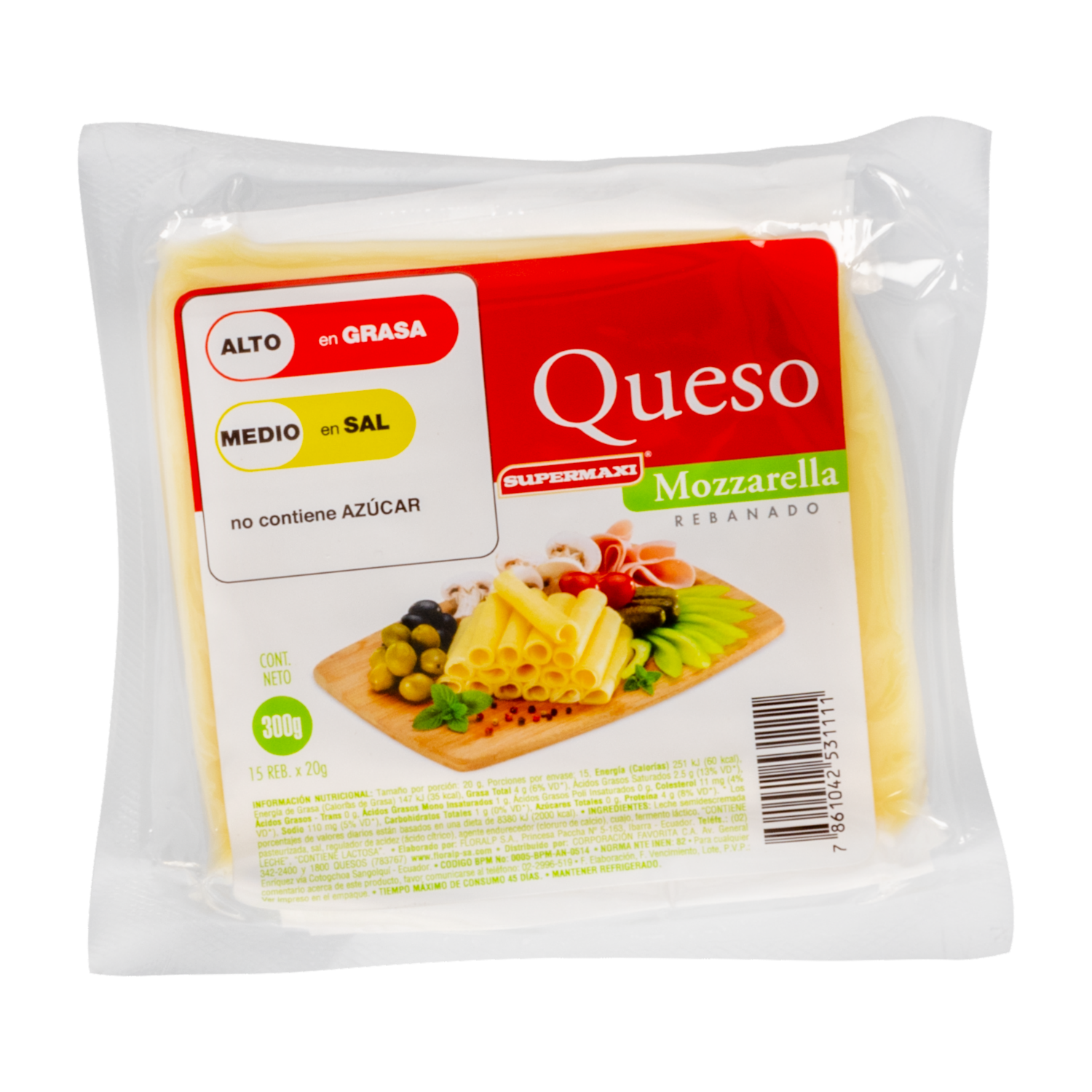 Queso Mozarella Rebanado SUPERMAXI 300 G