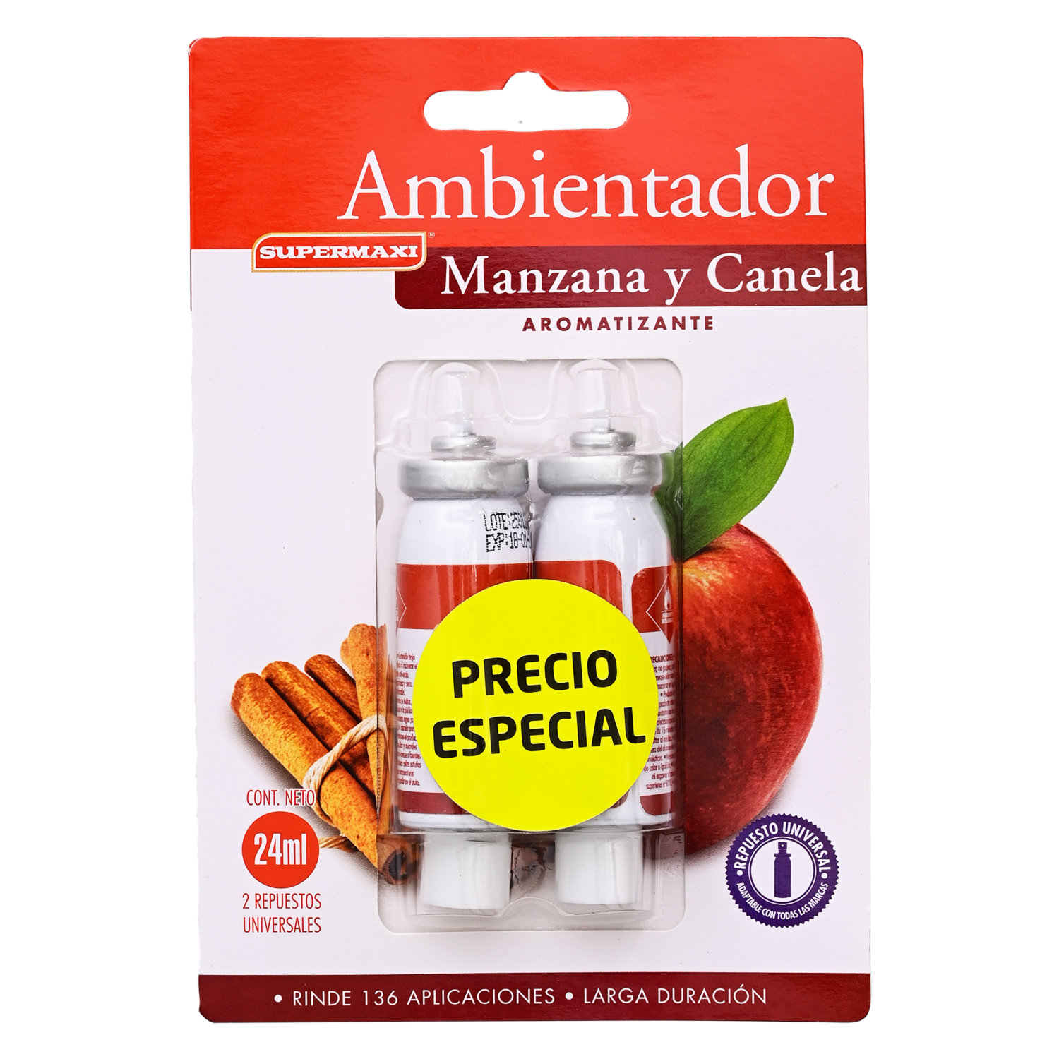 Desodorante Ambiental Fragancia Manzana-Canela SUPERMAXI 24 Ml