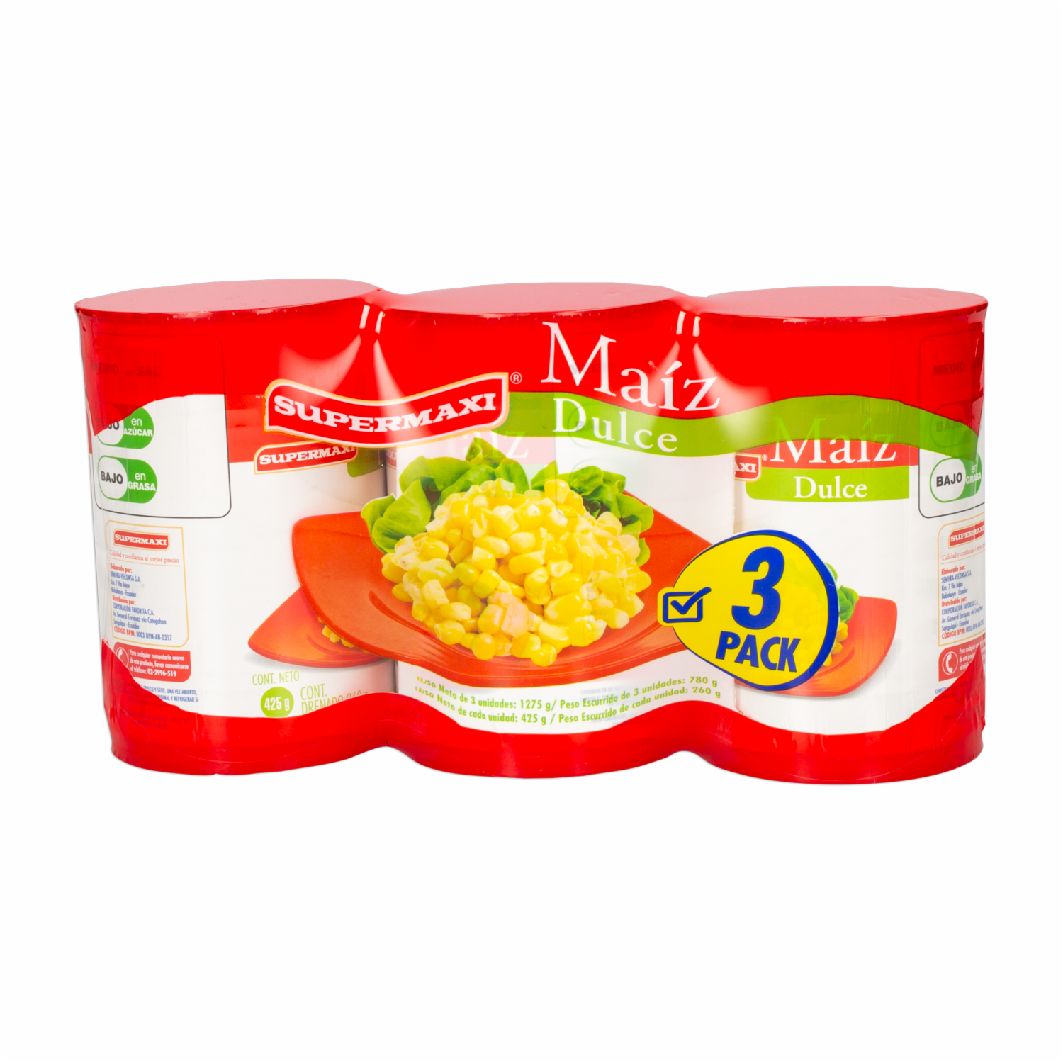 Pack De Maíz Dulce SUPERMAXI 3 X 425 Gr