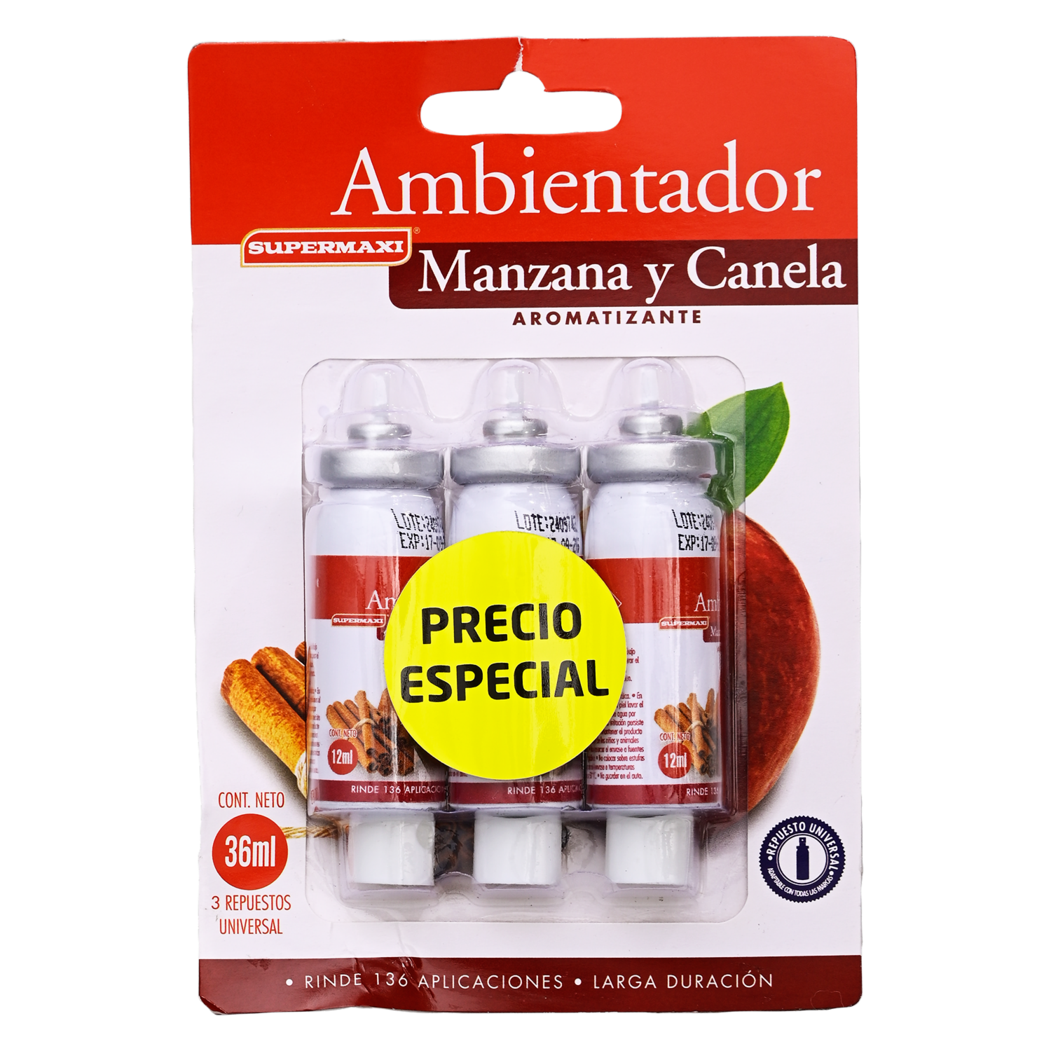 Ambientador Aroma Manzana Canela SUPERMAXI 3 Unidades