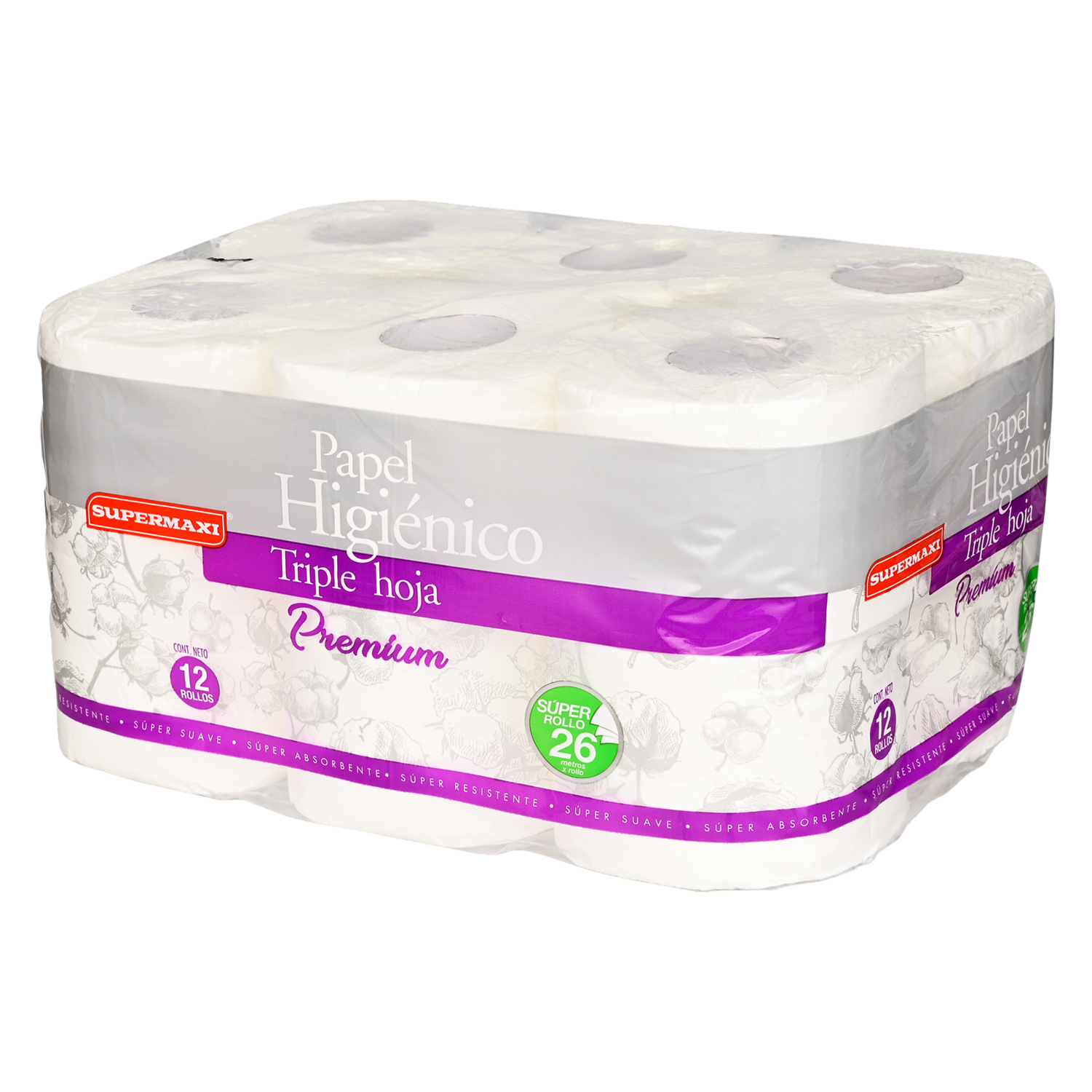 Papel Higiénico Premium Triple Hoja SUPERMAXI 12 Rollos