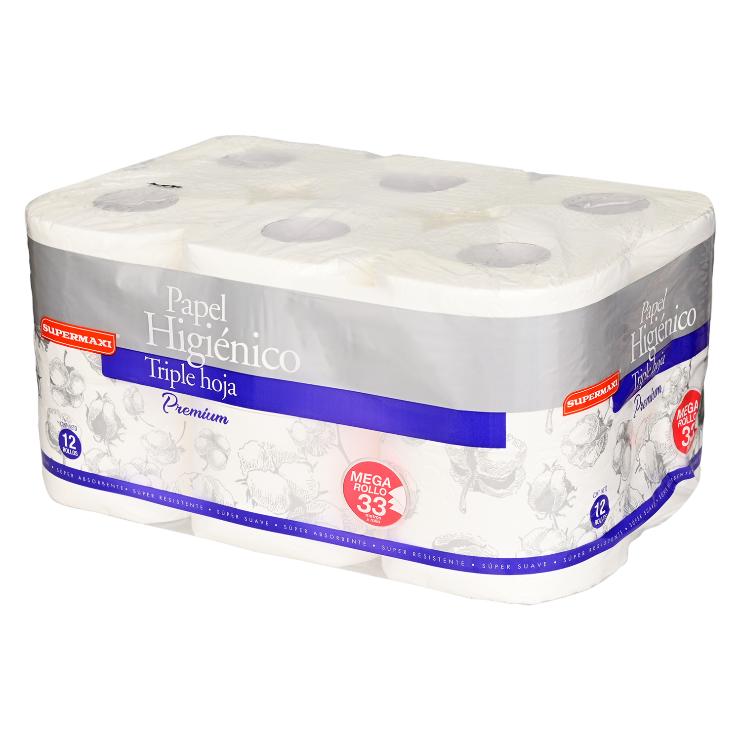 Papel Higiénico Premium Triple Hoja SUPERMAXI 12 Rollos