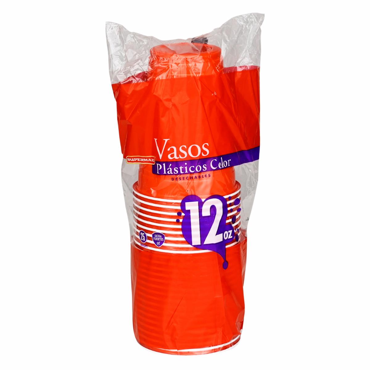 Vasos Plásticos Color Rojo 12 Onzas SUPERMAXI 25 Unidades