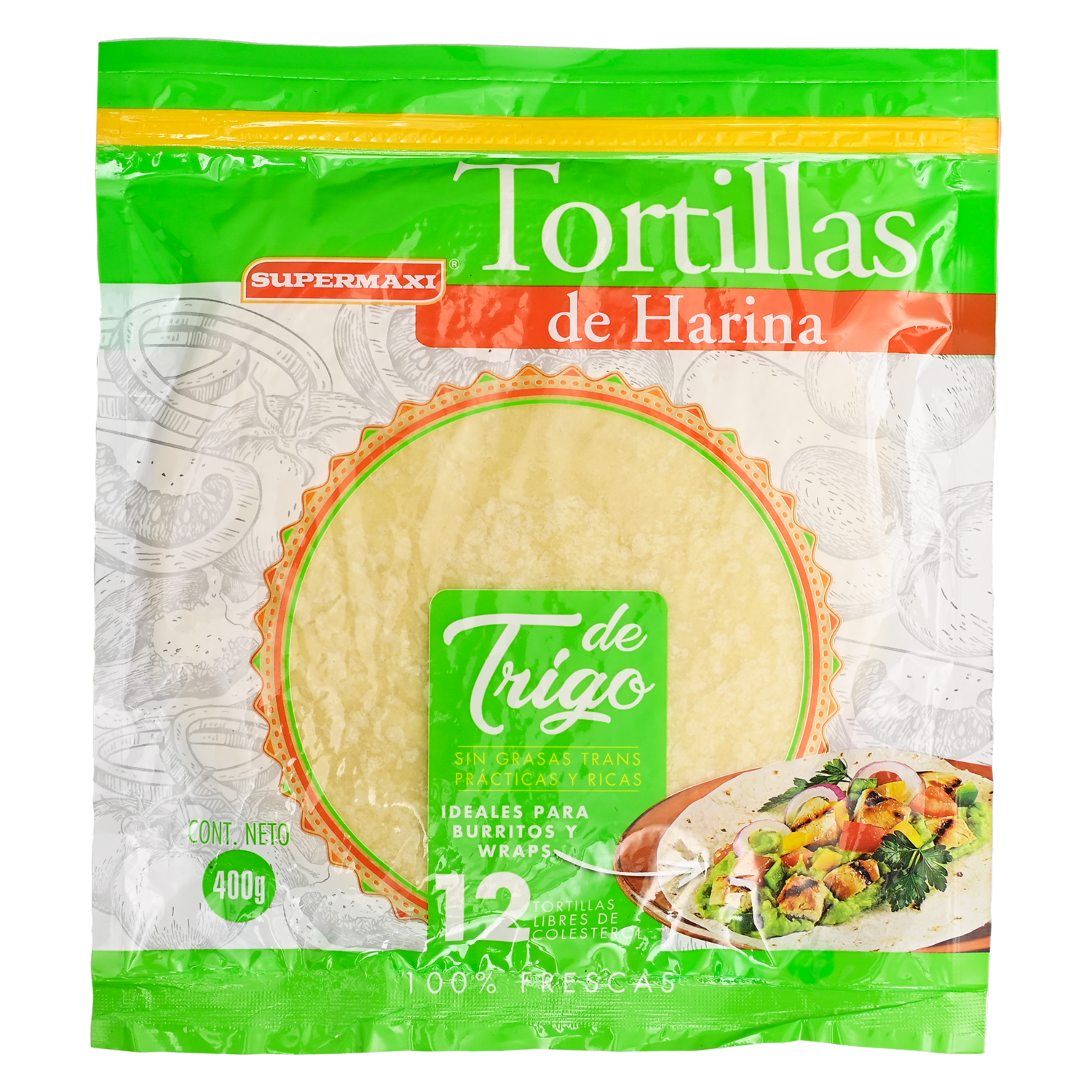 Tortillas De Harina De Trigo 100 % Frescas SUPERMAXI 400 G