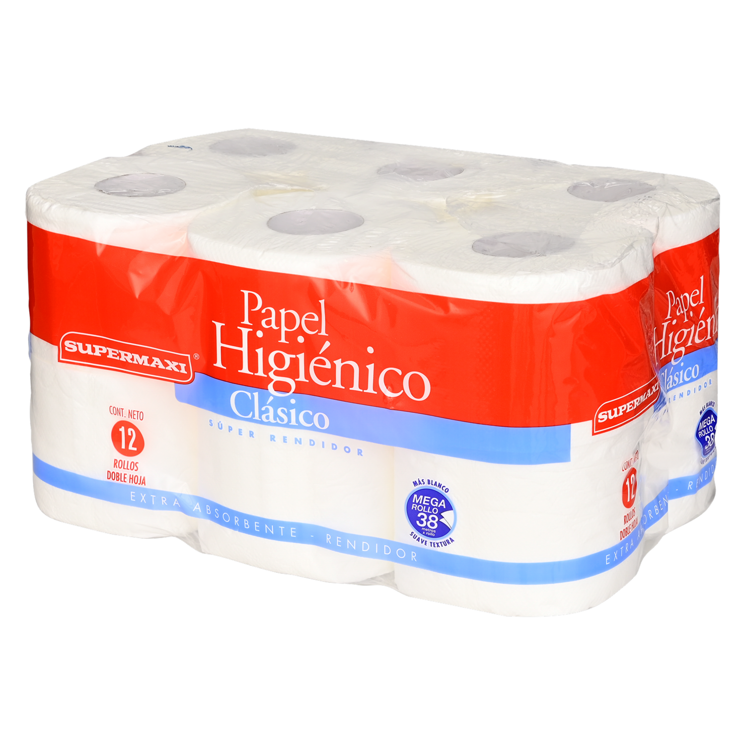 Papel Higiénico Clásico 2 En 1 38M SUPERMAXI 12 Rollos