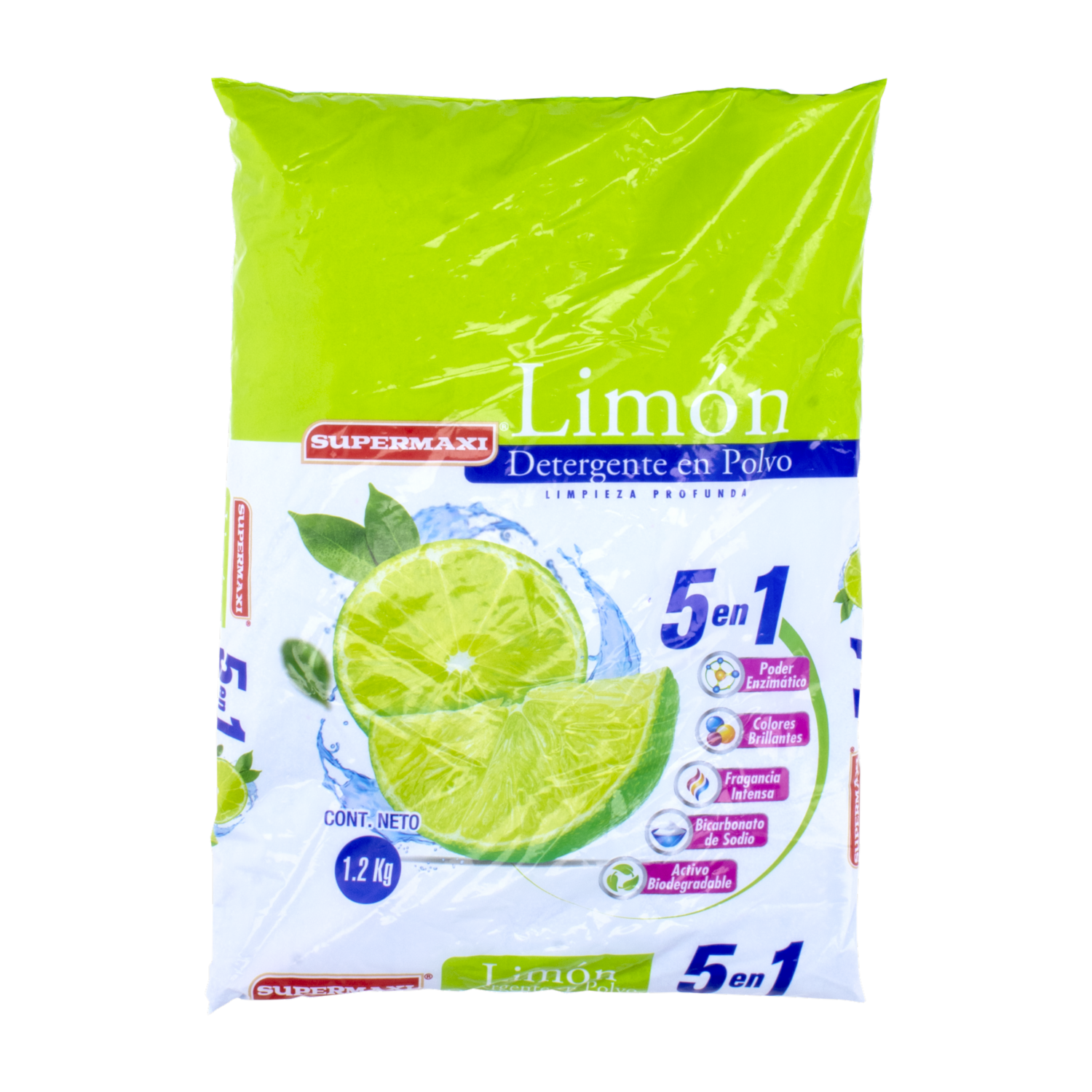 Detergente En Polvo 5 en 1 Aroma Limón SUPERMAXI 1200 G