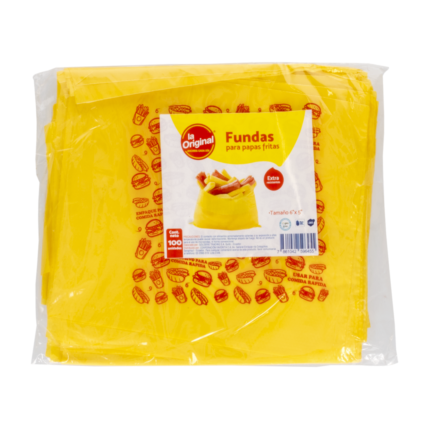 Fundas Para Salchipapas Amarillas Desechables Tamaño 6″ X 5″ LA ORIGINAL X 100 Uds