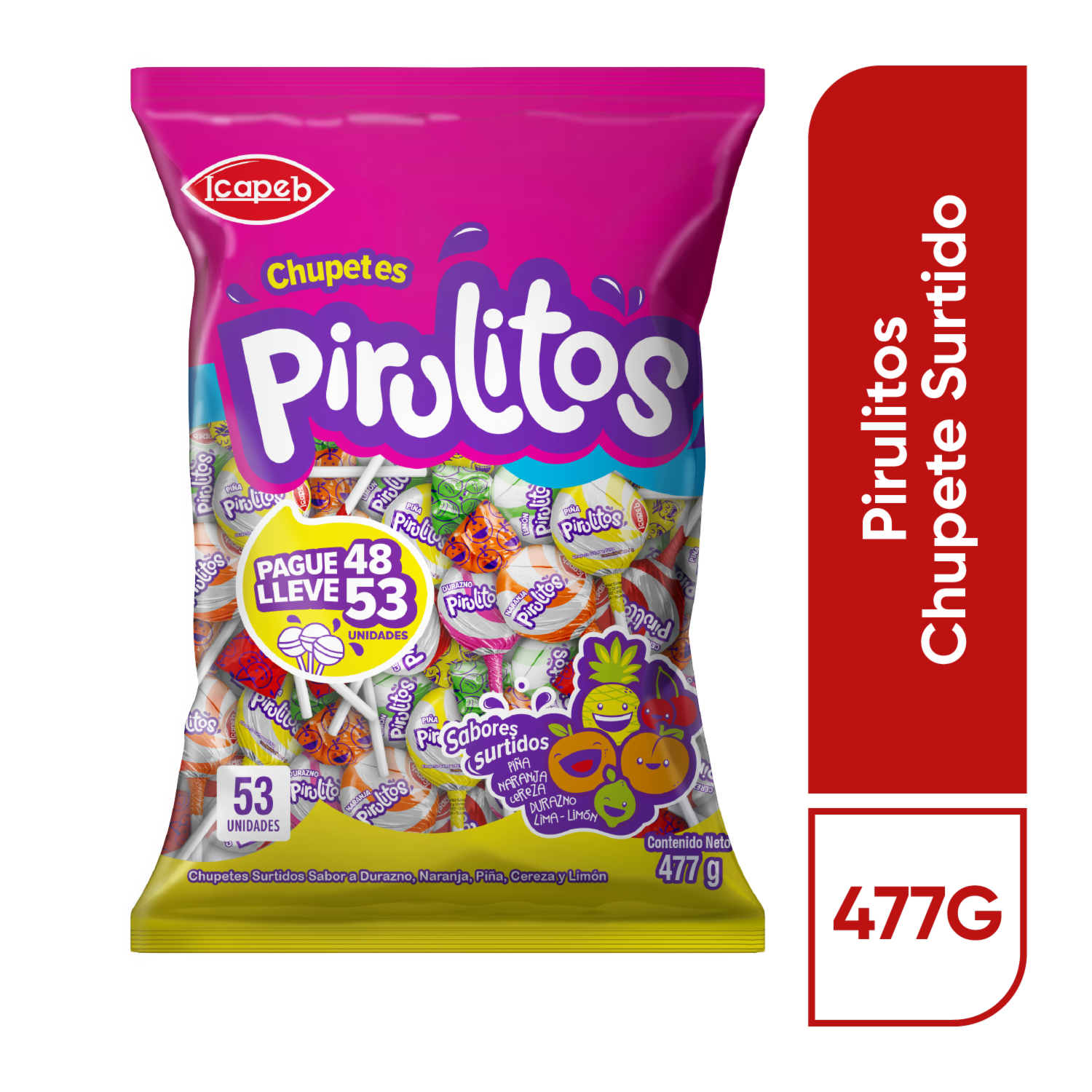 Chupete De Sabores Surtidos PIRULITOS 477 G