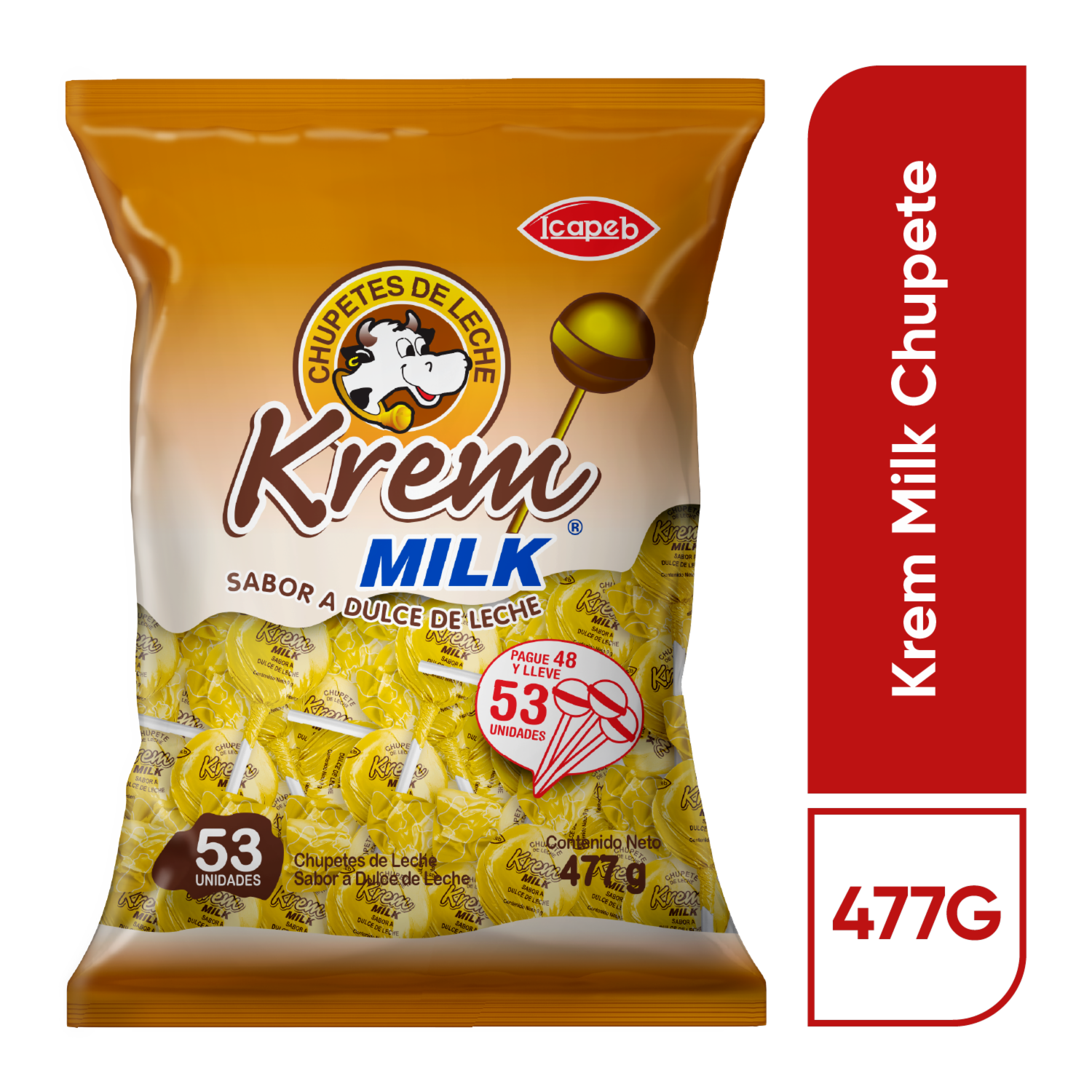 Chupete Sabor A Caramelo Y Leche KREM MILK 477 G