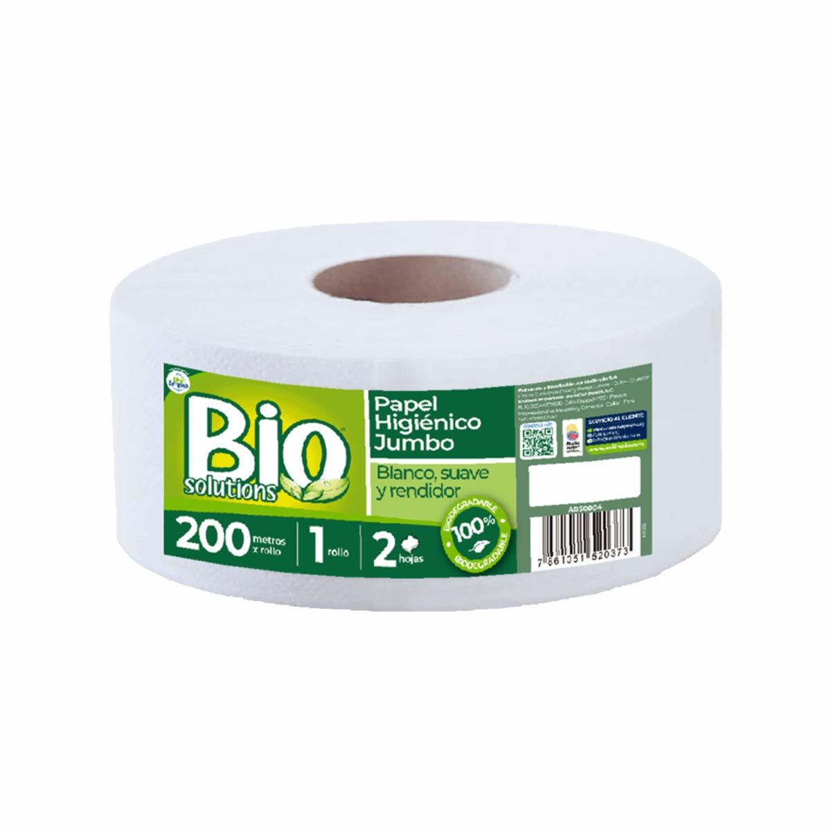 Papel Higiénico Jumbo Blanco Doble Hoja BIO SOLUTIONS 200 Metros