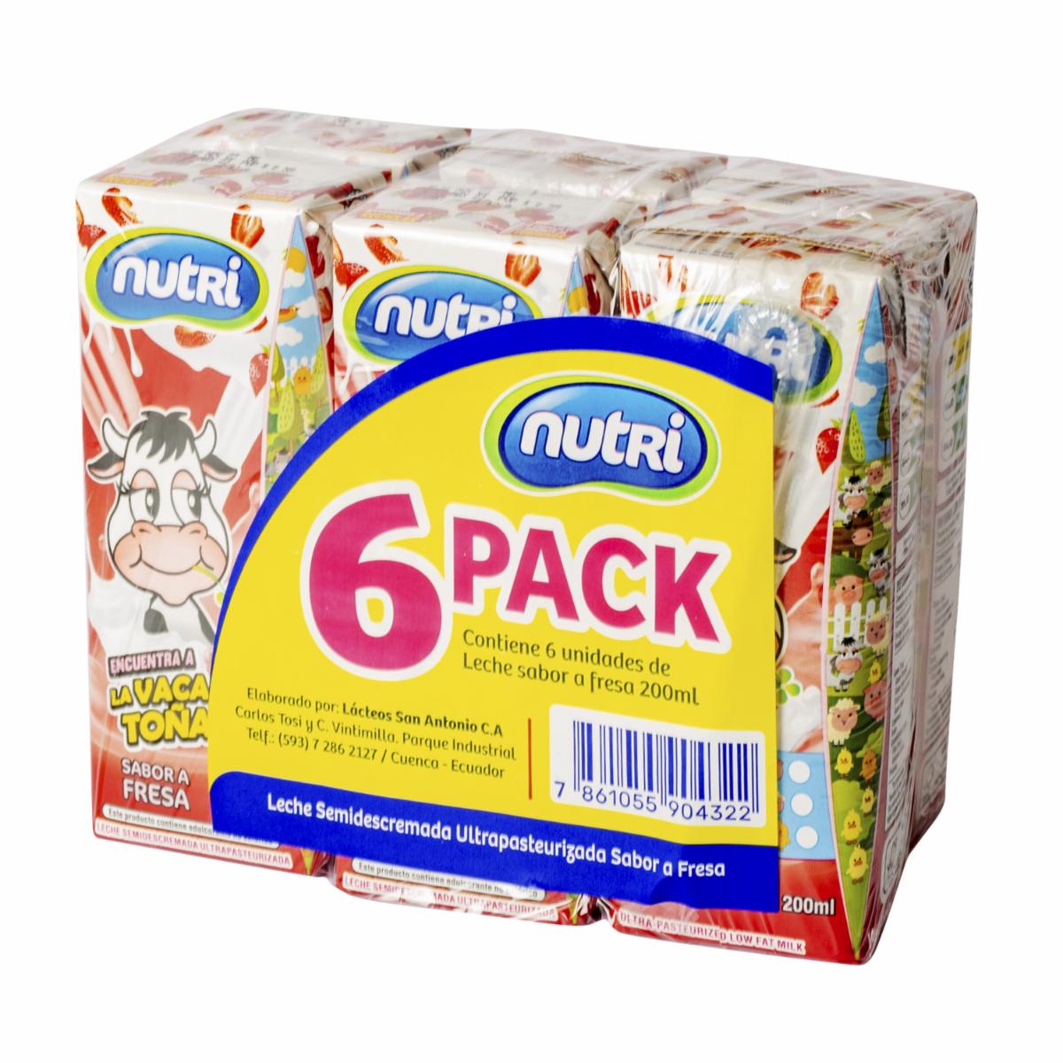 6Pack Leche Saborizada De Fresa NUTRI 6 X 200 ml