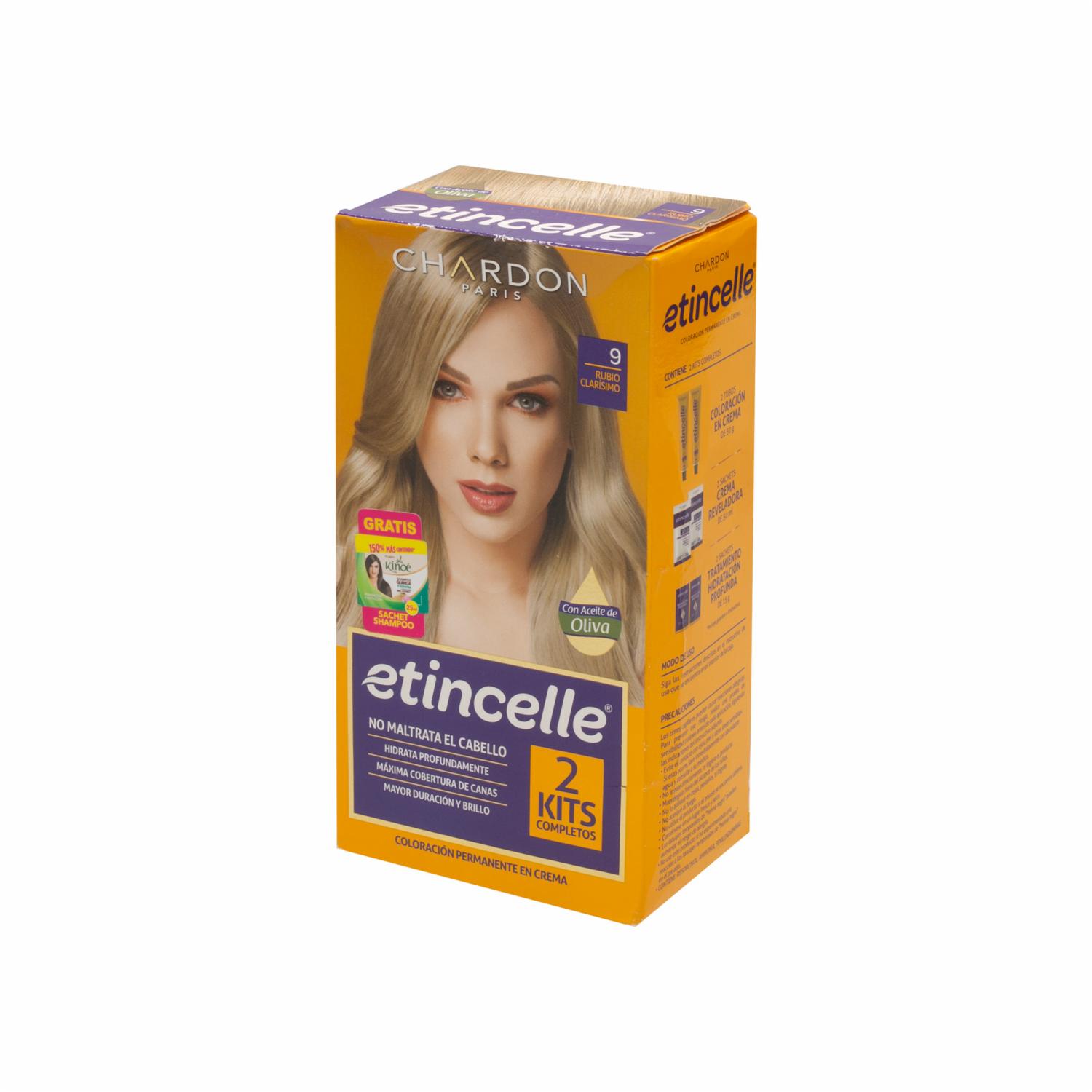 Tinte De Cabello Coloración N° 9 Rubio Clarísimo 2 Tubos ETINCELLE Unidad