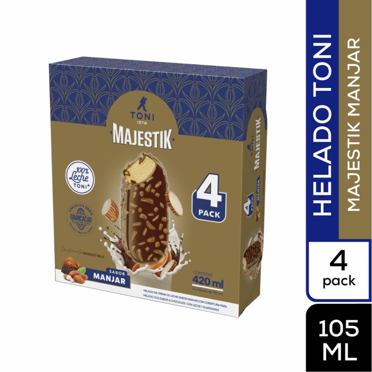 Helado Majestik Manjar Cubierto De Chocolate Y Almendras TONI 4 X 105 Ml