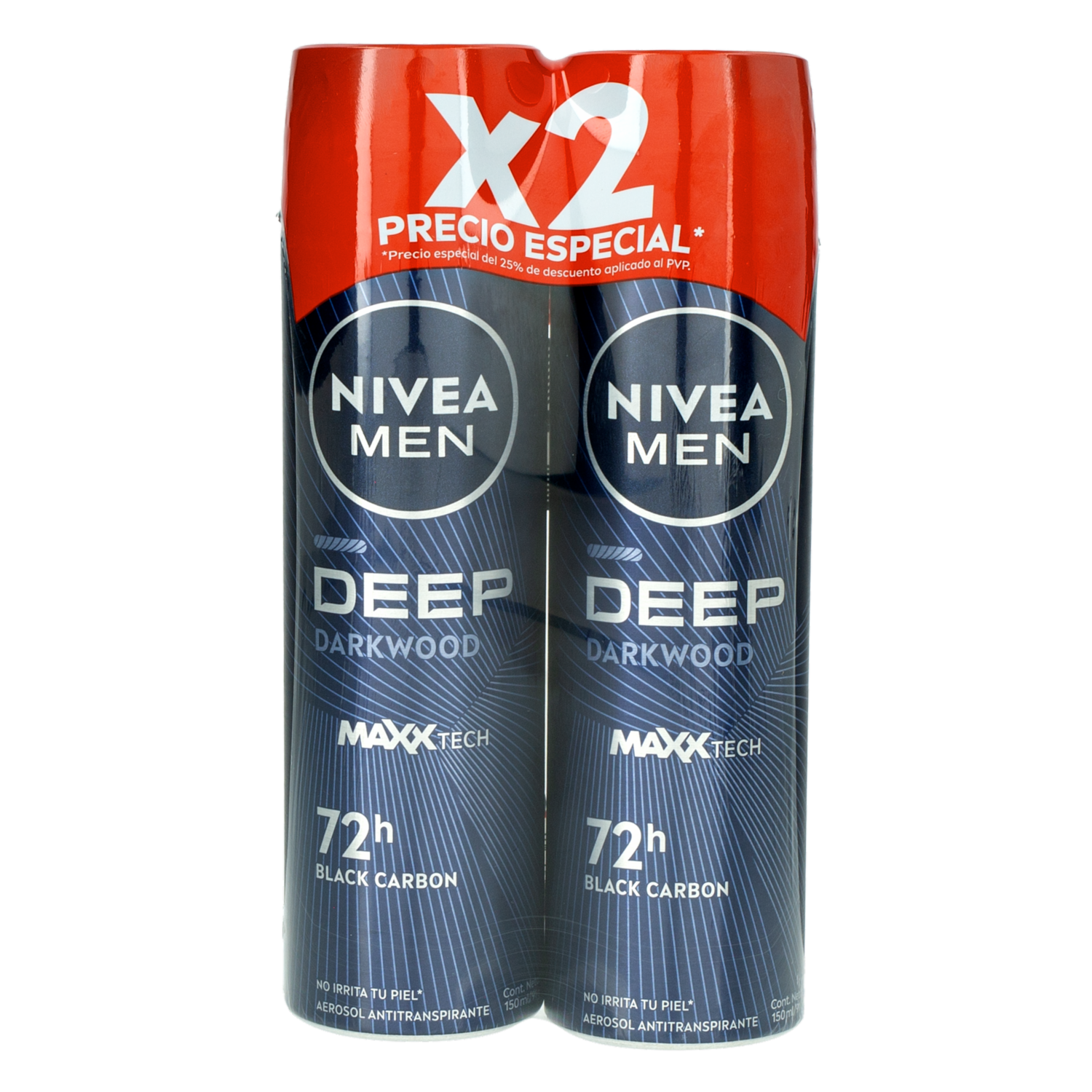 Desodorante En Aerosol Para Caballero Con Carbón Activado Dark Wood NIVEA 2 X 300 Ml