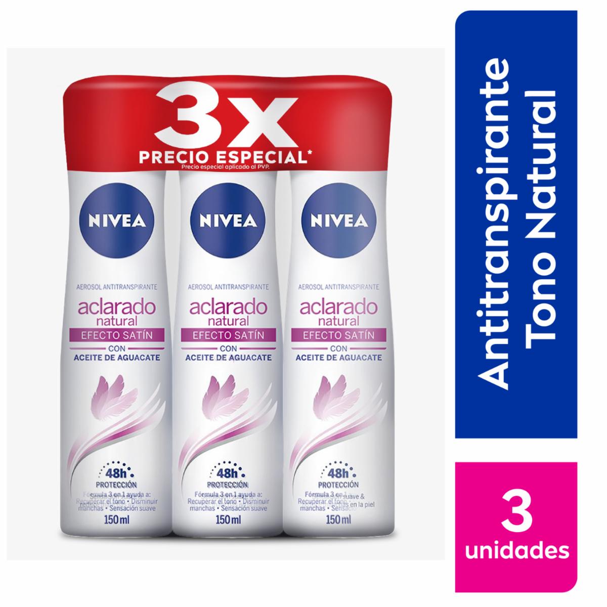 Desodorante En Aerosol Para Dama Tono Natural Efecto Satín NIVEA Pack X3 X 150 Ml