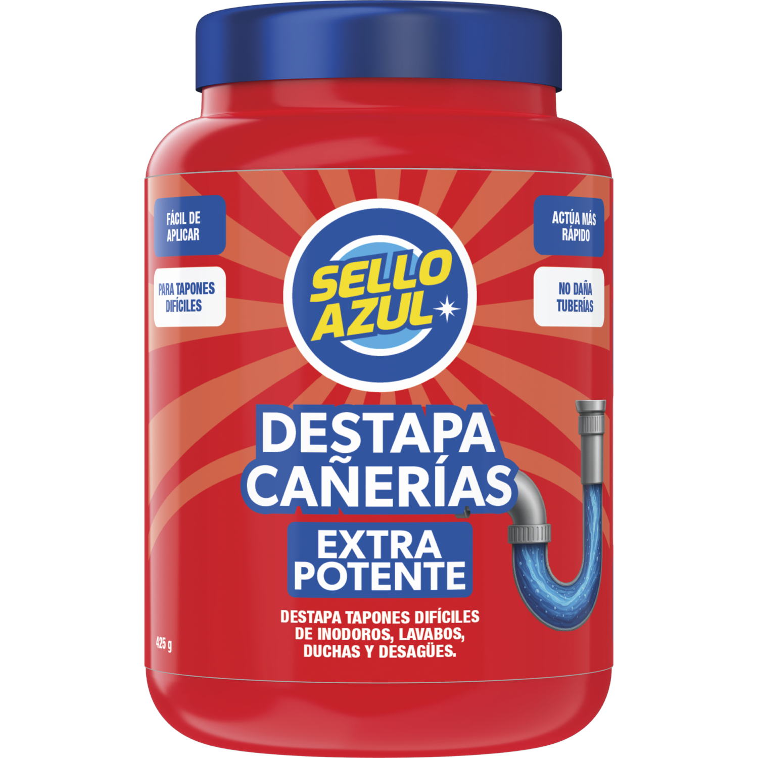 Destapador De Cañerías Lejía Sólida Extra Potente SELLO AZUL 425 G