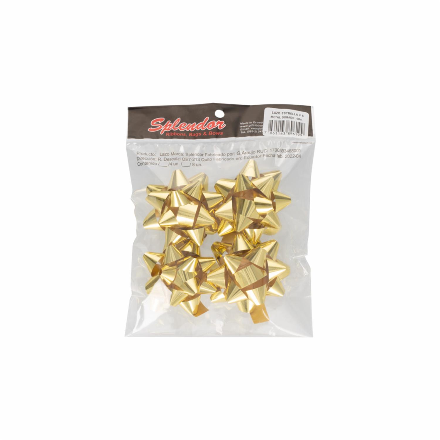 Lazo Estrella No. 6 Metal Dorado SPLENDOR X 4 Uds