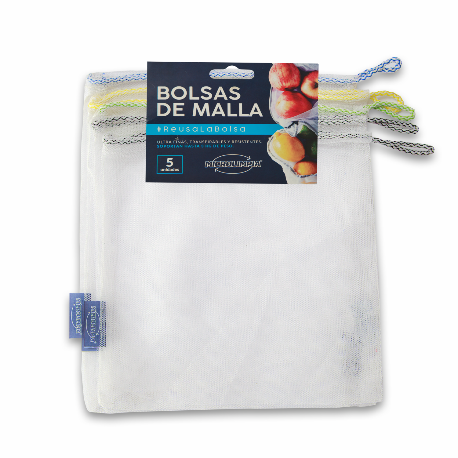 Bolsas Reusables Para Compras Color Azul Set X 5 Uds MICROLIMPIA 27 X 32 Cm