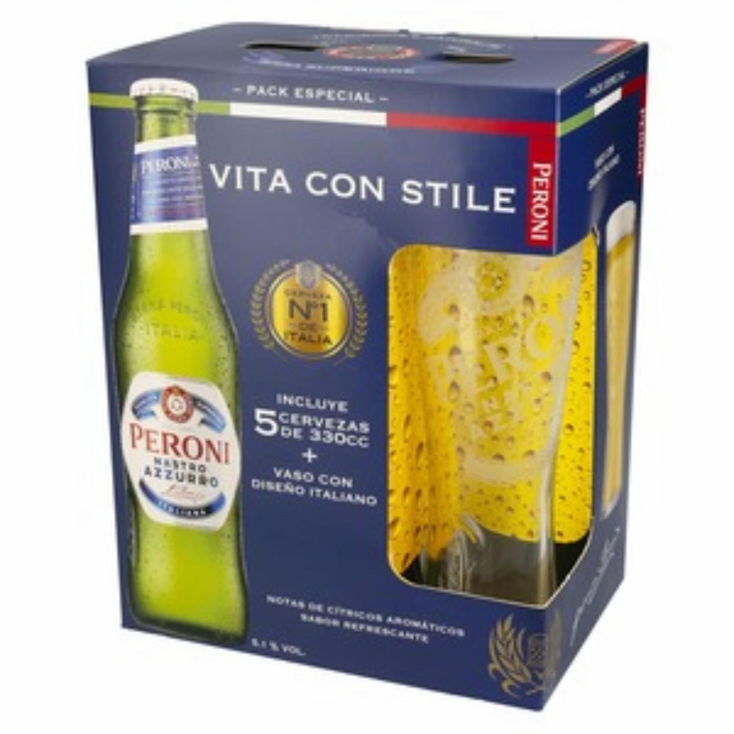 Cerveza + Vaso Cervecero PERONI 5 X 330 ML